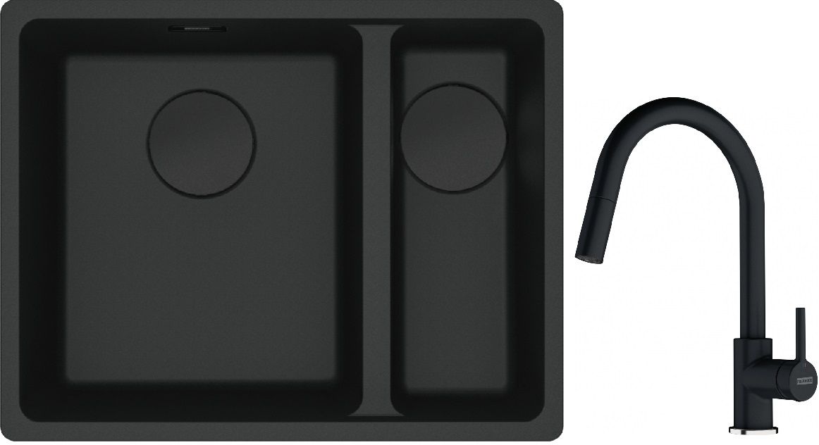 Franke Maris MRG 160-34-15SBR zlewozmywak 52x40 cm Fragranite czarny mat z baterią kuchenną Lina onyx (1250697755, 1150626055)