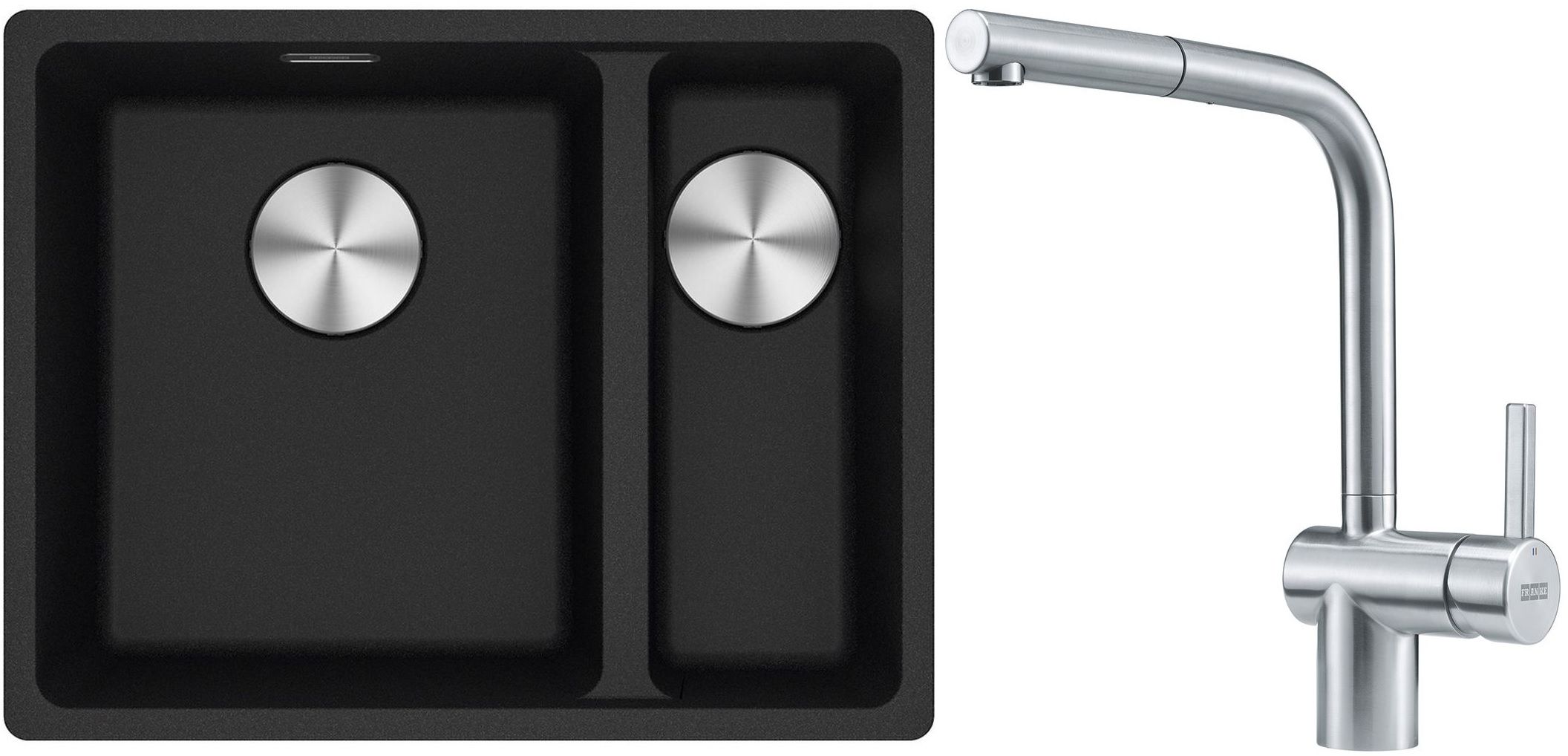 Franke Maris MRG 160-34-15SBR zlewozmywak 52x40 cm Fragranite onyx z baterią kuchenną Atlas stal szlachetna (1250687265, 1150521439)