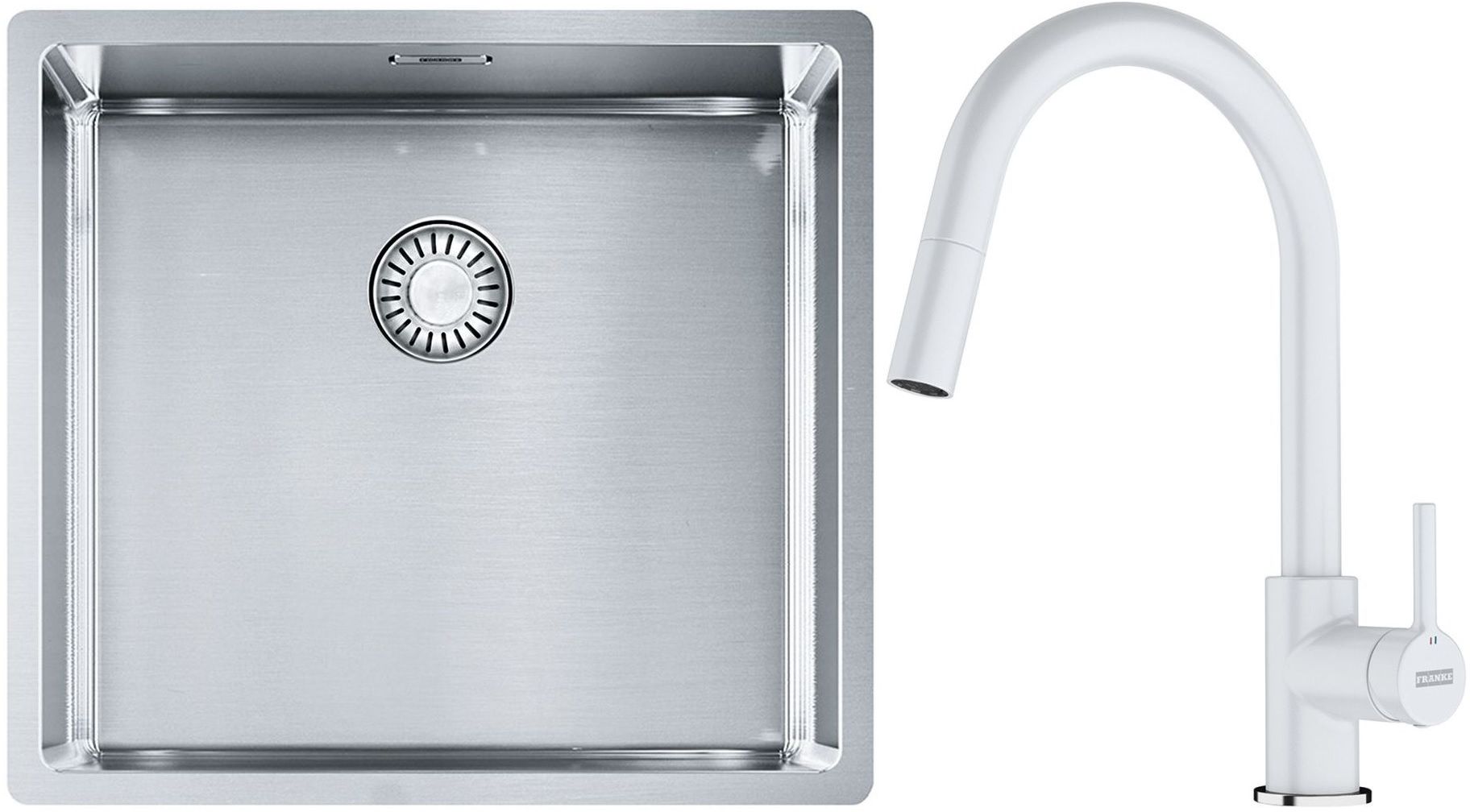Franke Box BXX 210/110-45 zlewozmywak 49x45 cm stalowy z baterią kuchenną Lina biały polarny (1270453655, 1150626081)