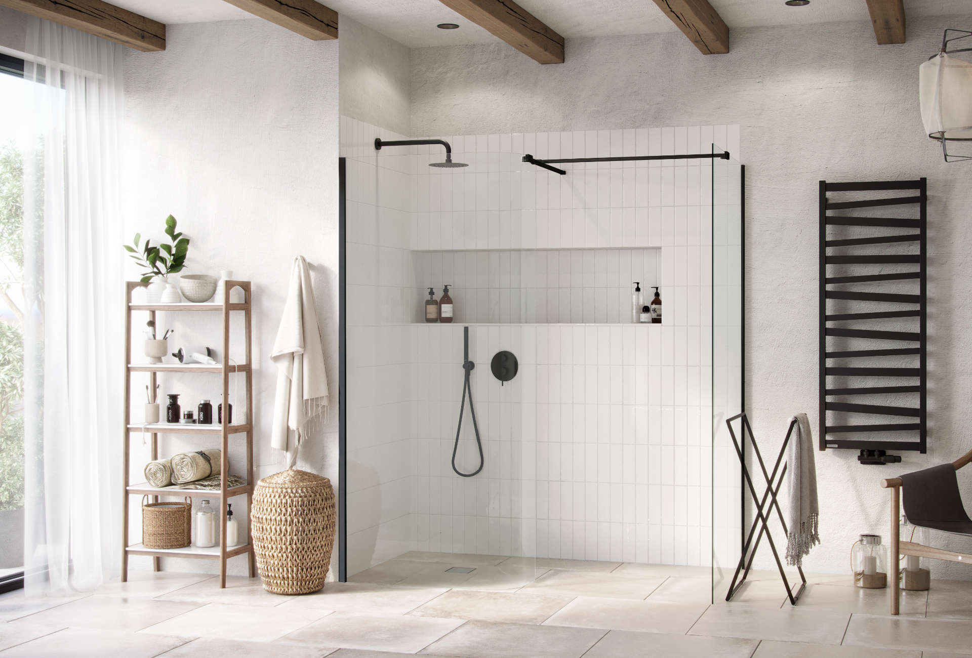 Excellent Vidoq ścianka prysznicowa walk-in 93 cm czarny mat/szkło przezroczyste KAEX.1507.930.LP.BL