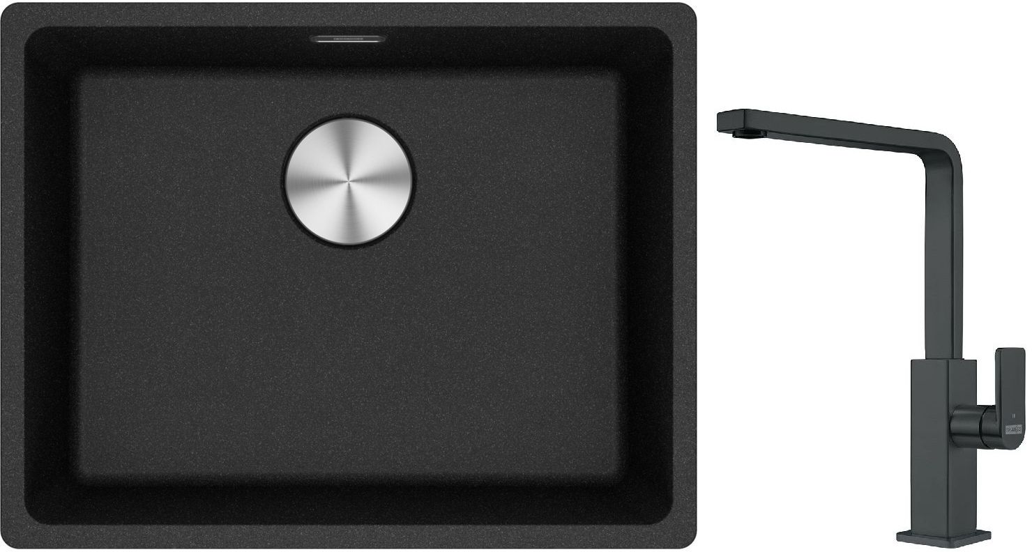 Franke Maris MRG 110-52 zlewozmywak 52x40 cm Fragranite onyx z baterią kuchenną Mythos czarna stal szlachetna (1250687253, 1150550441)