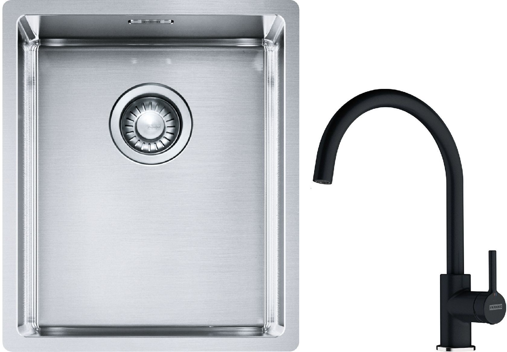 Franke Box BXX 210/110-34 zlewozmywak 38x45 cm stalowy z baterią kuchenną Lina onyx (1270453653, 1150626020)