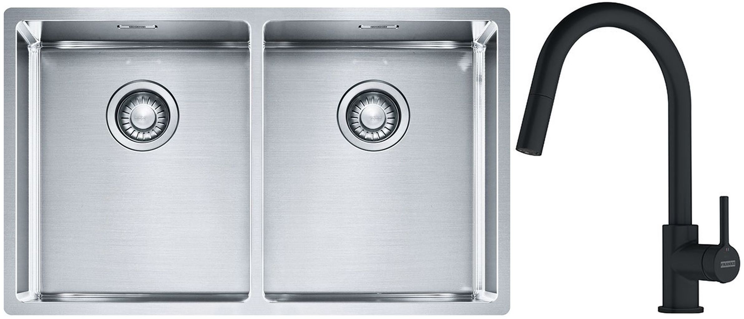 Franke Box BXX 220/120 34-34 zlewozmywak 74x45 cm stalowy z baterią kuchenną Lina czarny mat (1270370188, 1150626053) - Wysyłka w 24h