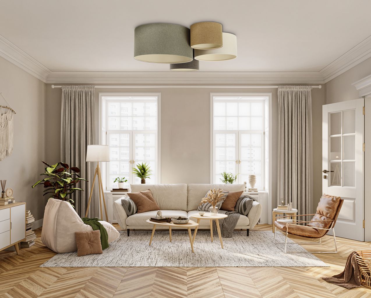 BPS Koncept Boho Ellegant lampa podsufitowa 4x60 W zielona 084-073