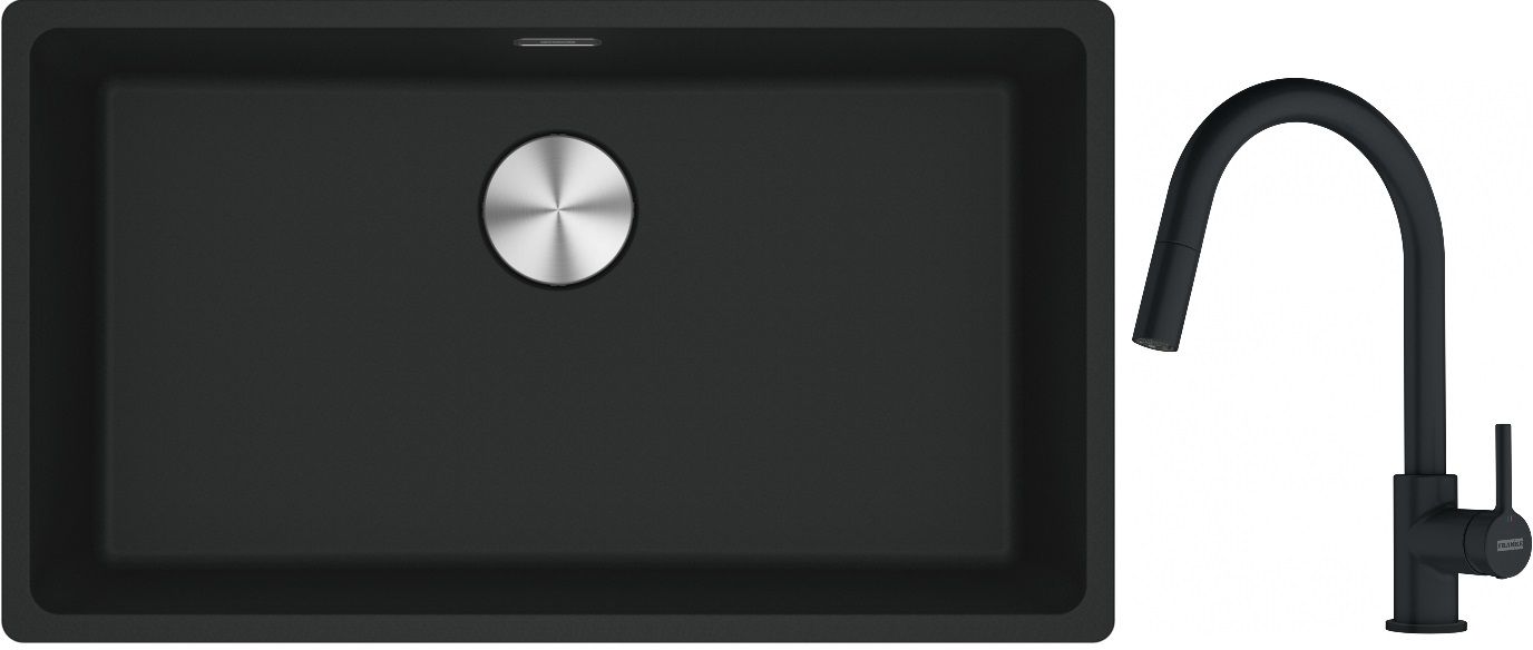 Franke Maris MRG 110-72 zlewozmywak 72x40 cm Fragranite czarny mat z baterią kuchenną Lina czarny mat (1250687260, 1150626053)