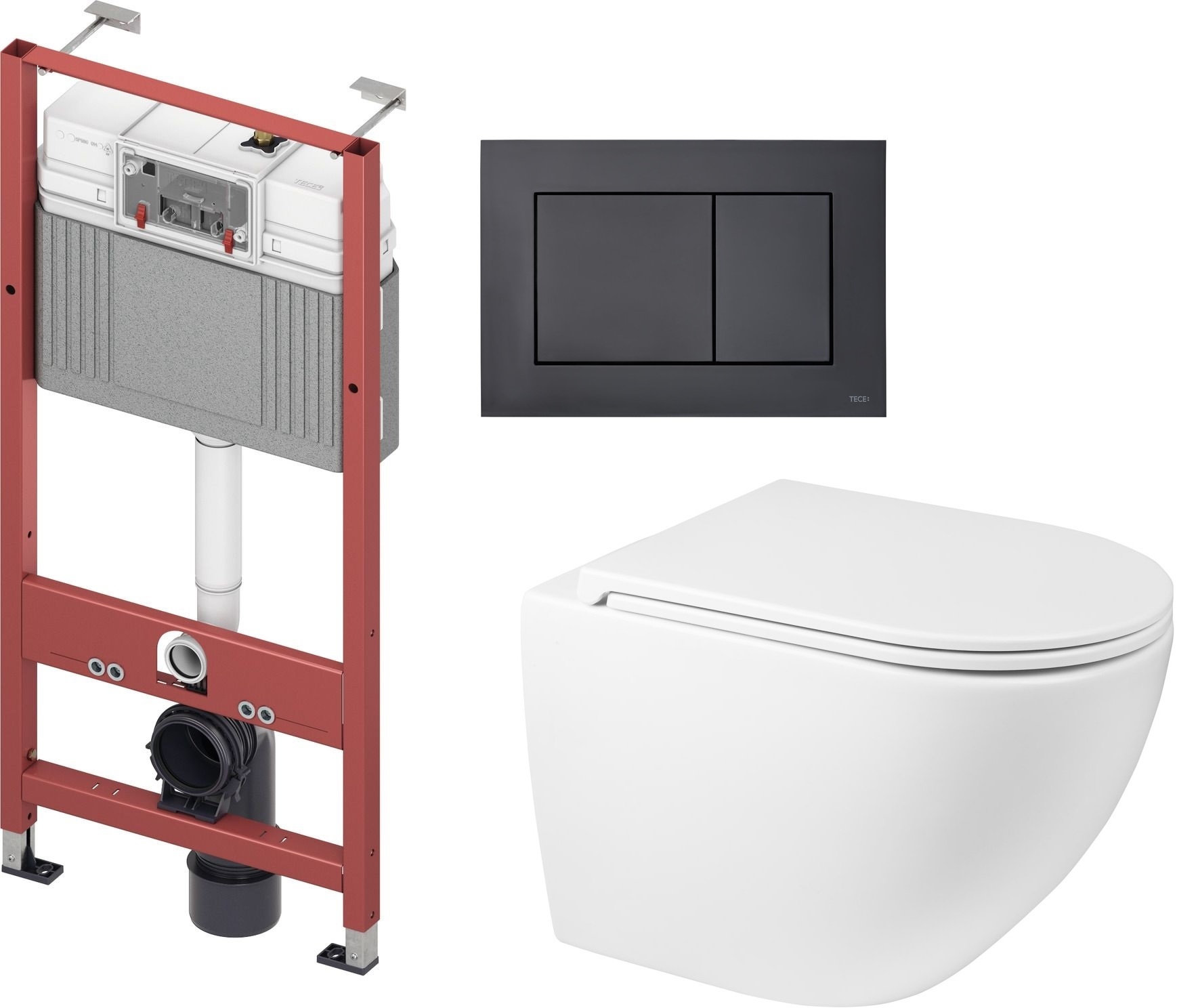 Zestaw Oltens Hamnes miska WC wisząca z deską wolnoopadającą i stelaż podtynkowy Tece Base z przyciskiem Now biały/czarny mat ... - Wysyłka w 24h