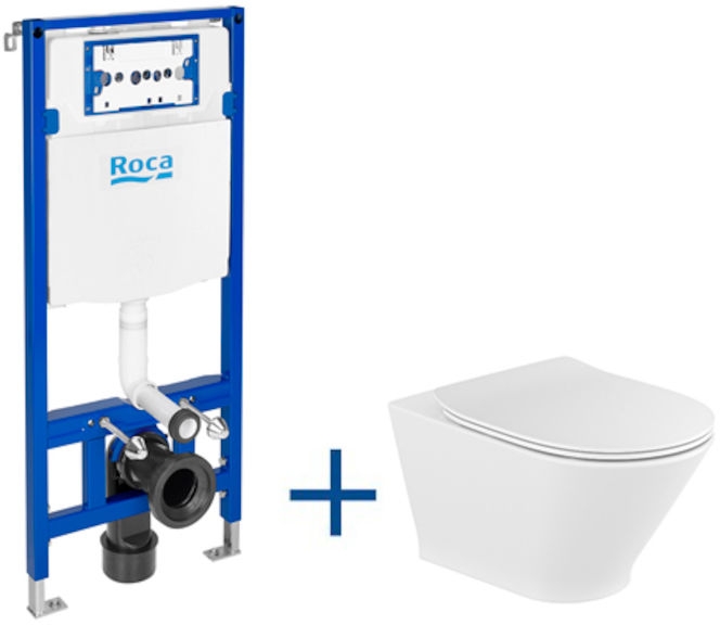 Roca Gap Round miska WC wisząca Rimless z deską wolnoopadającą slim i stelaż podtynkowy Duplo One A893104470