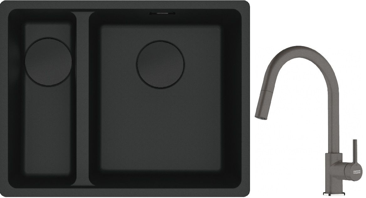 Franke Maris MRG 160-34-15SBL zlewozmywak 52x40 cm Fragranite czarny mat z baterią kuchenną Lina kamienny szary (1250697756, 1150626057) - Wysyłka w 