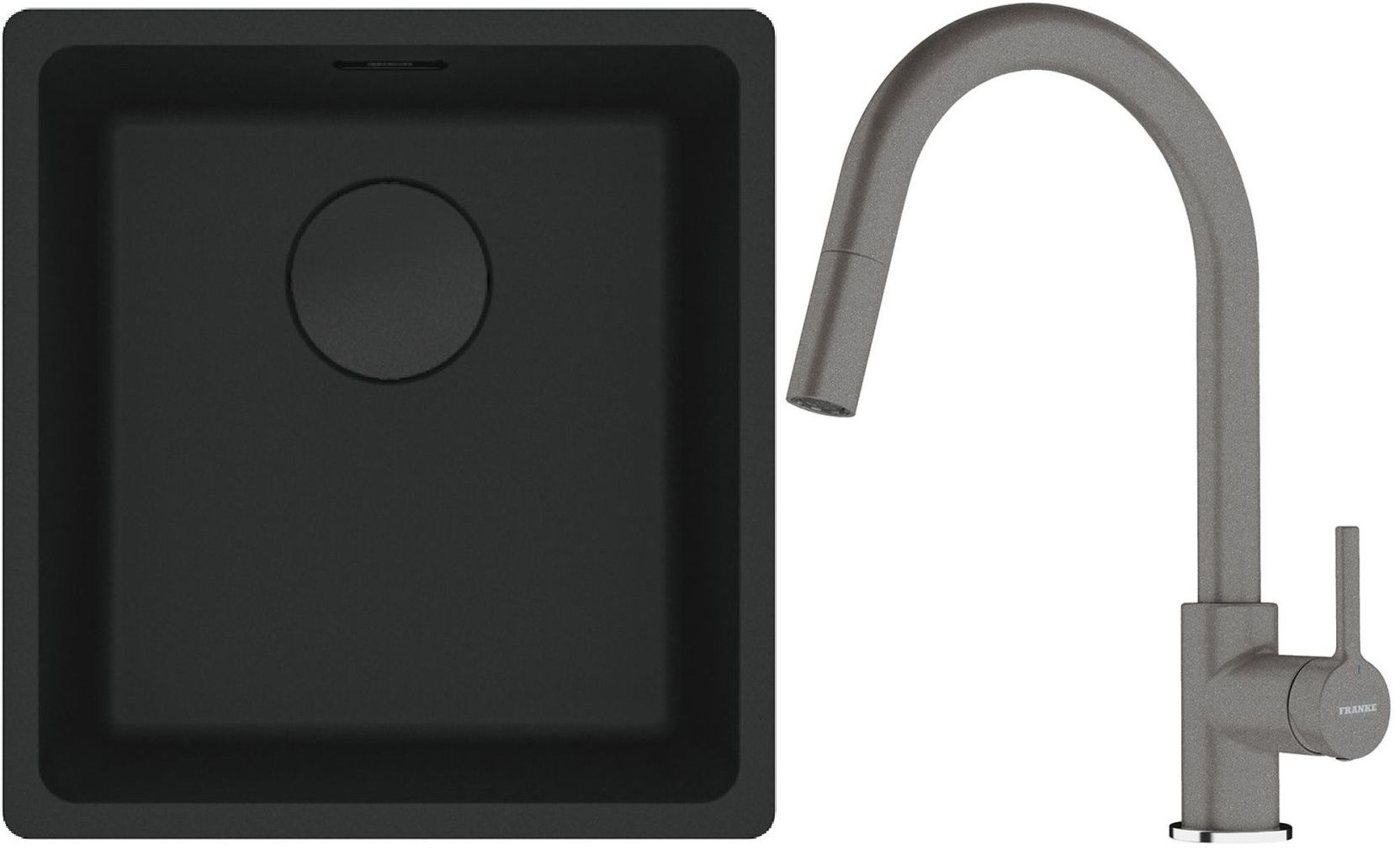 Franke Maris MRG 110-37 zlewozmywak 40x37 cm Fragranit + czarny mat z baterią kuchenną Lina kamienny szary (1250697760, 1150626057) - Wysyłka w 24h