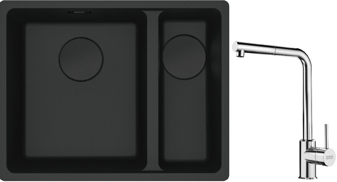 Franke Maris MRG 160-34-15SBR zlewozmywak 52x40 cm Fragranite czarny mat z baterią kuchenną Sirius Side chrom (1250697755, 1150668280)