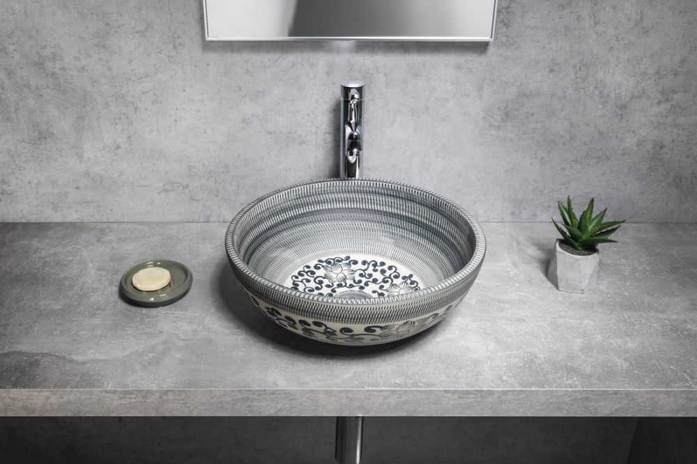 Sapho Priori umywalka 41 cm nablatowa niebieski ze wzorem PI036