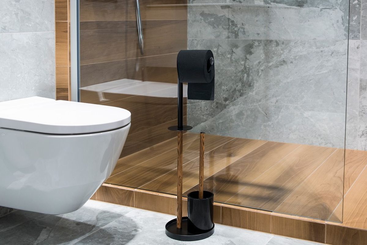 AWD Interior stojak na papier toaletowy ze szczotką WC czarny/drewno AWD02071666