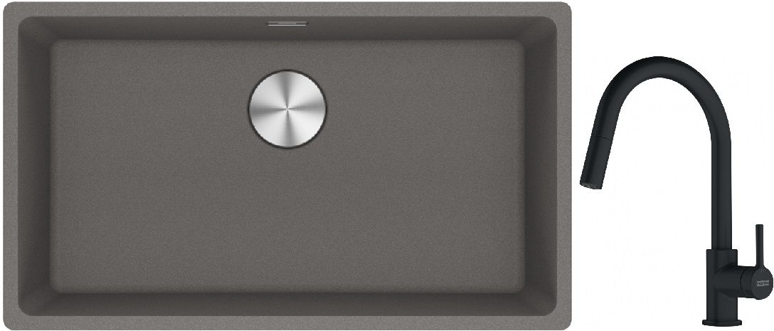 Franke Maris MRG 110-72 zlewozmywak 72x40 cm Fragranite kamienny szary z baterią kuchenną Lina czarny mat (1250687262, 1150626053)