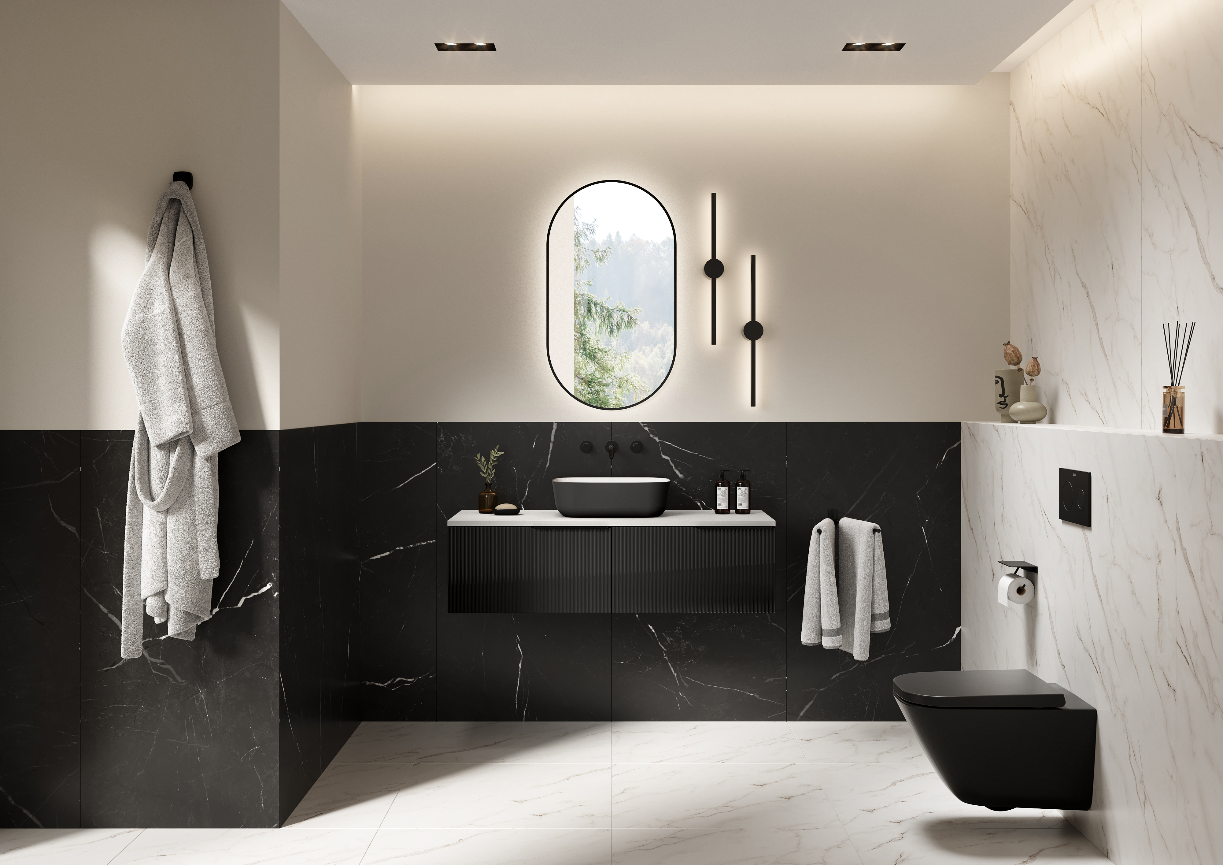 Elita Reni umywalka 45,5x32,5 cm prostokątna nablatowa biały połysk/czarny mat RE040460896110