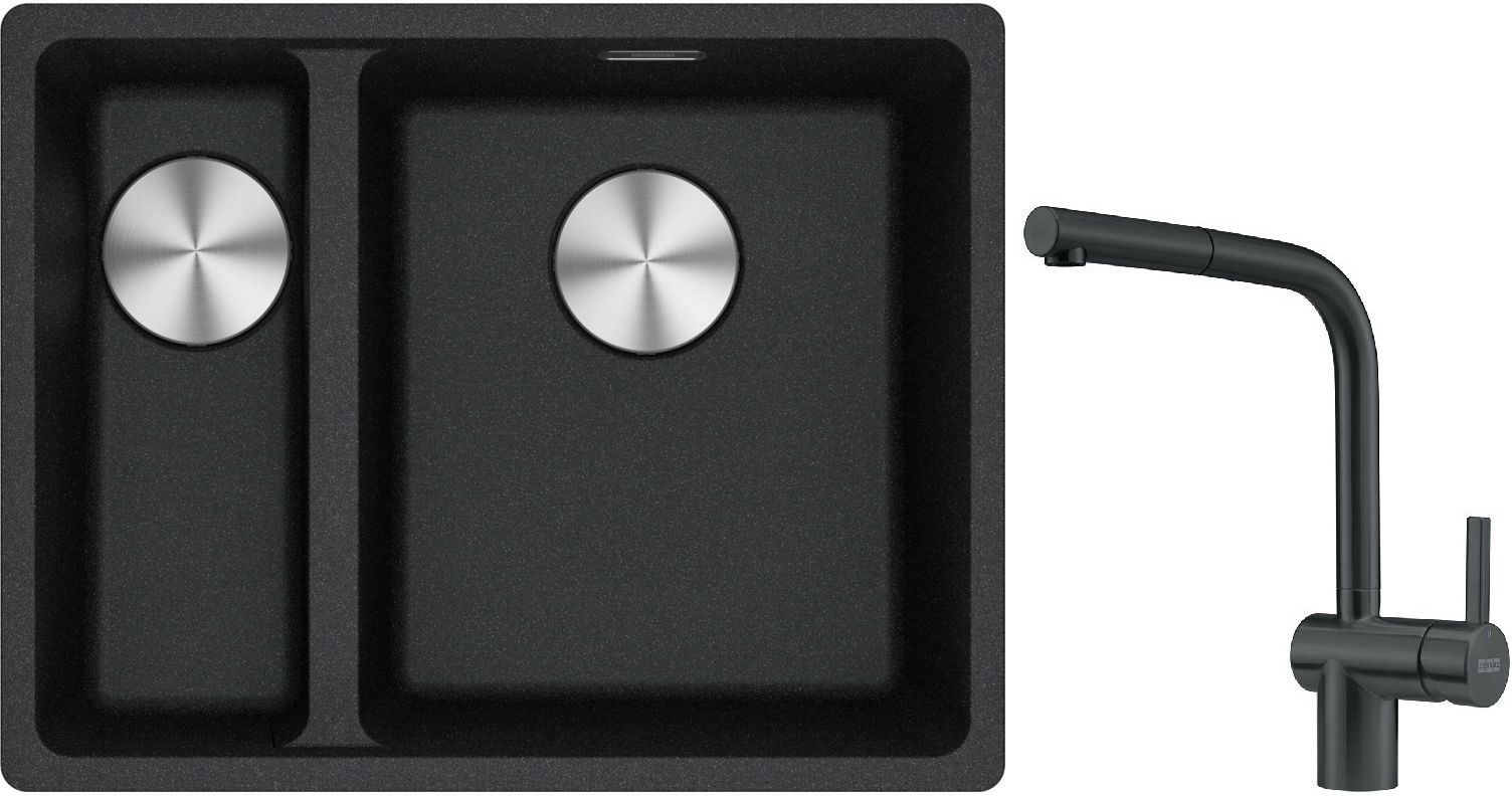 Franke Maris MRG 160-34-15 zlewozmywak 55x43 cm Fragranite onyx z baterią kuchenną Atlas czarna stal szlachetna (1250687269, 1150550427)