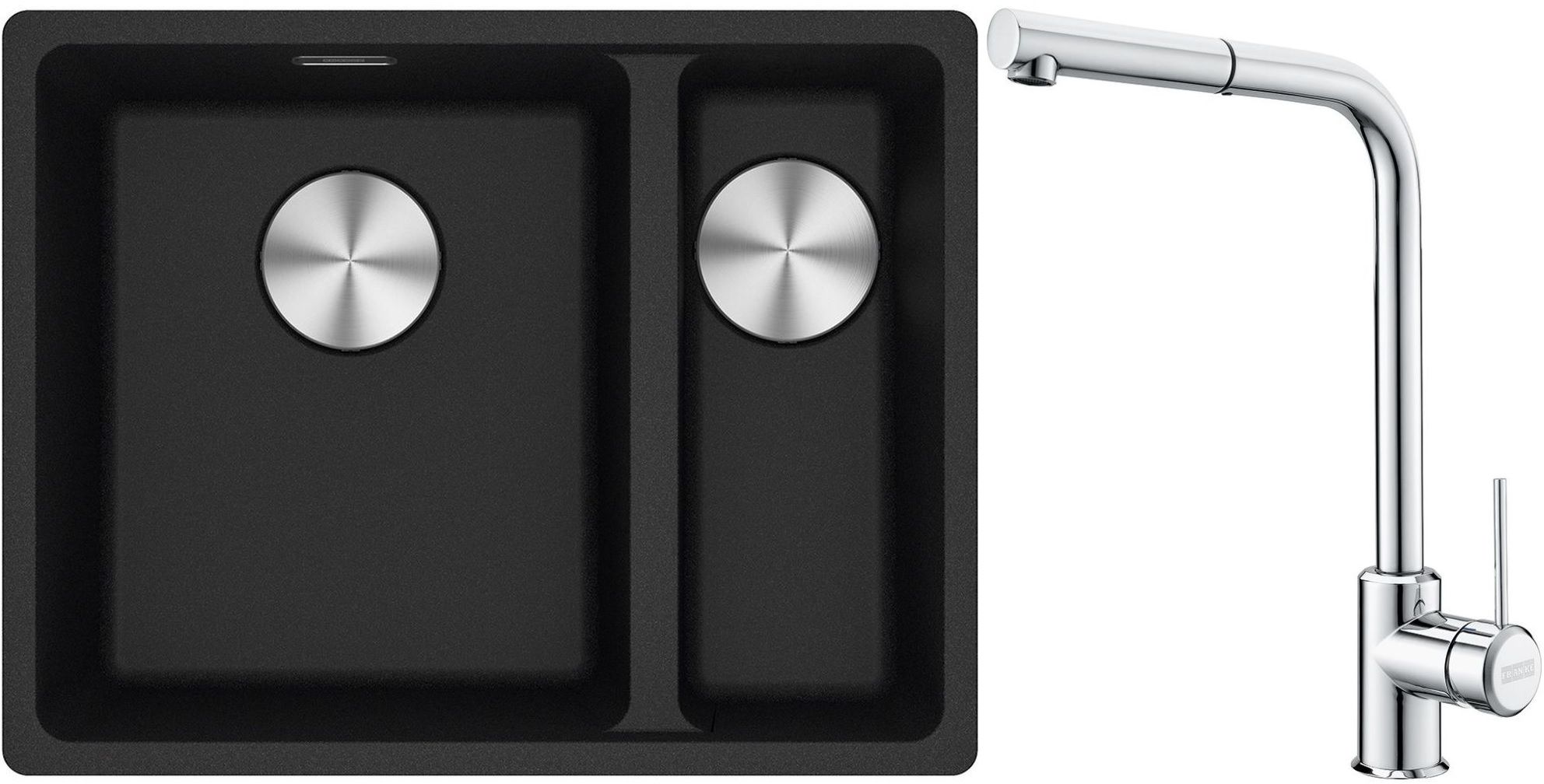 Franke Maris MRG 160-34-15SBR zlewozmywak 52x40 cm Fragranite onyx z baterią kuchenną Sirius Side chrom (1250687265, 1150668280)