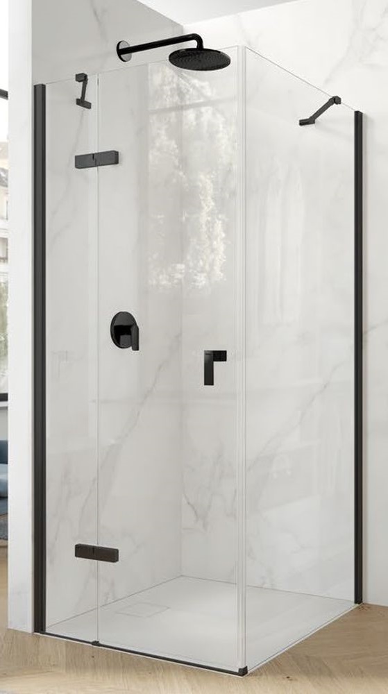 Hüppe Aura pure 4-kąt drzwi prysznicowe 120 cm lewe czarny mat/szkło przezroczyste Anti-Plaque AP0005.123.322