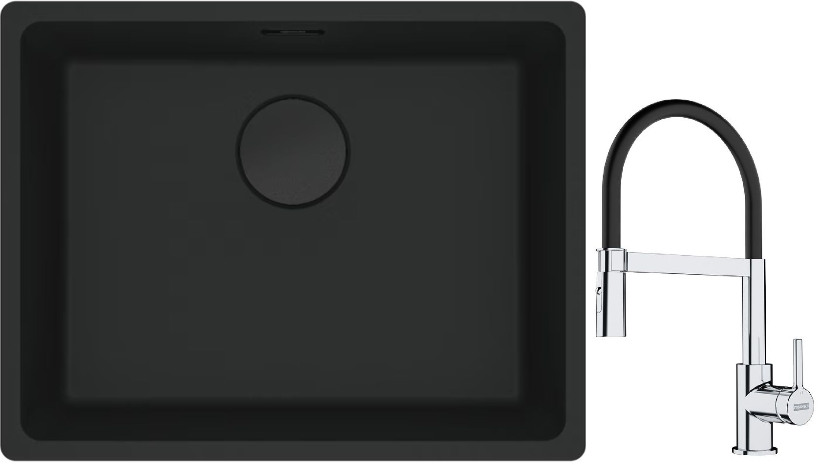Franke Maris MRG 110-52 zlewozmywak 52x40 cm Fragranite czarny mat z baterią kuchenną Lina chrom/czarny (1250697759, 1150626085) - Wysyłka w 24h