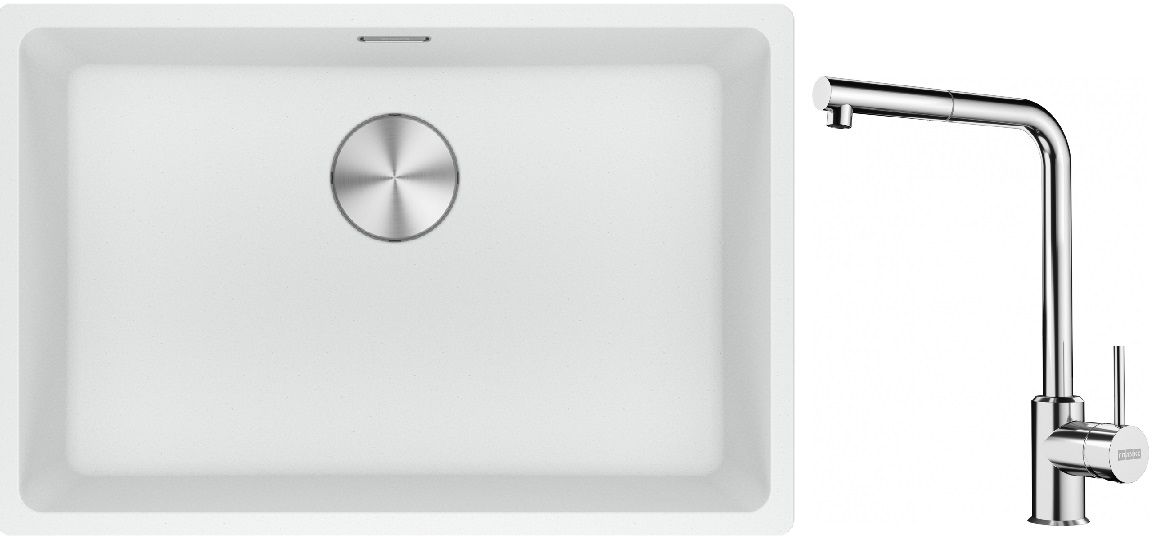 Franke Maris MRG 110-62 zlewozmywak 62x40 cm Fragranite biały polarny z baterią kuchenną Sirius Side chrom (1250687259, 1150668280)
