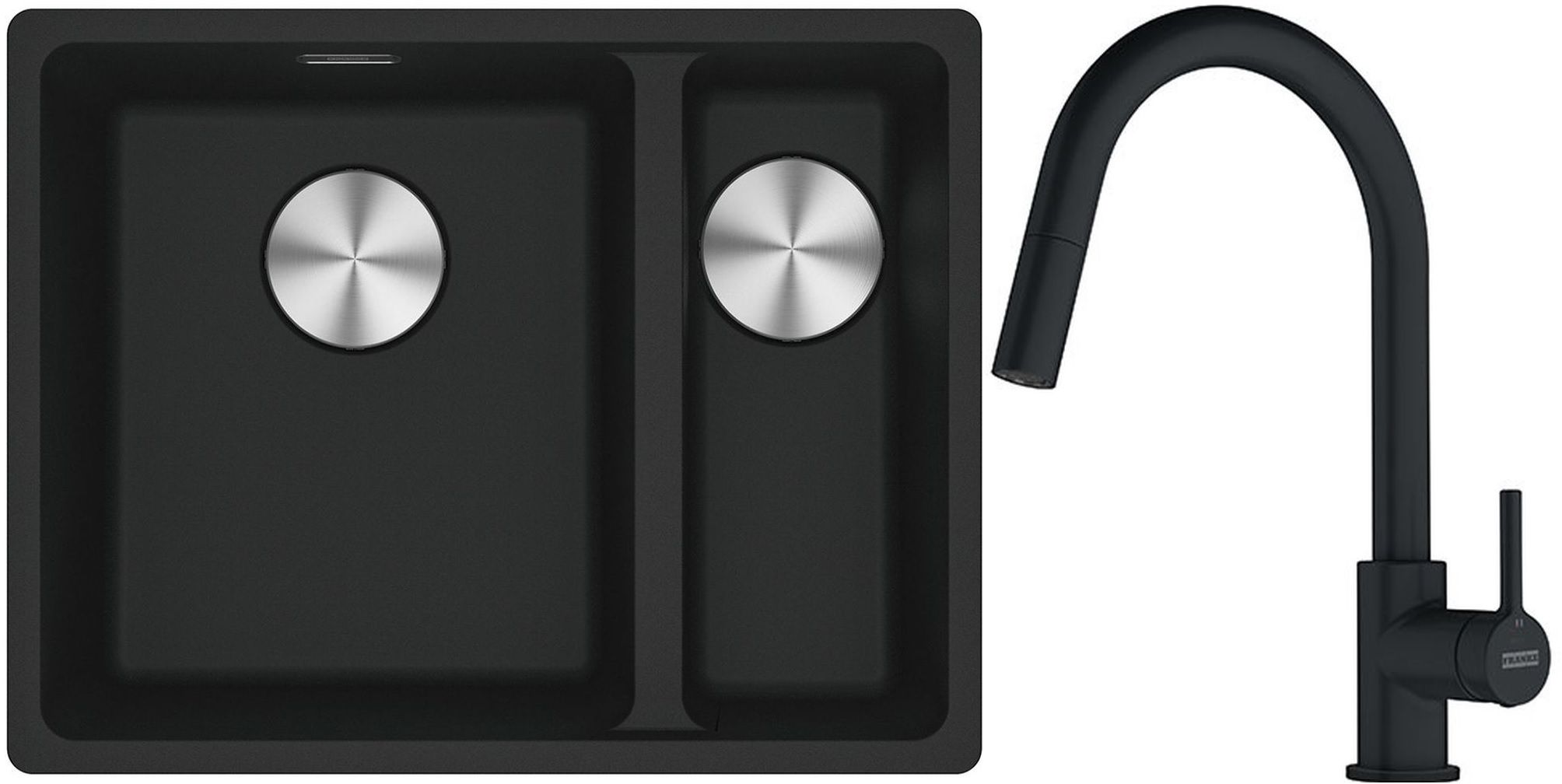 Franke Maris MRG 160-34-15SBR zlewozmywak 52x40 cm Fragranite czarny mat z baterią kuchenną Lina czarny mat (1250687264, 1150626053)