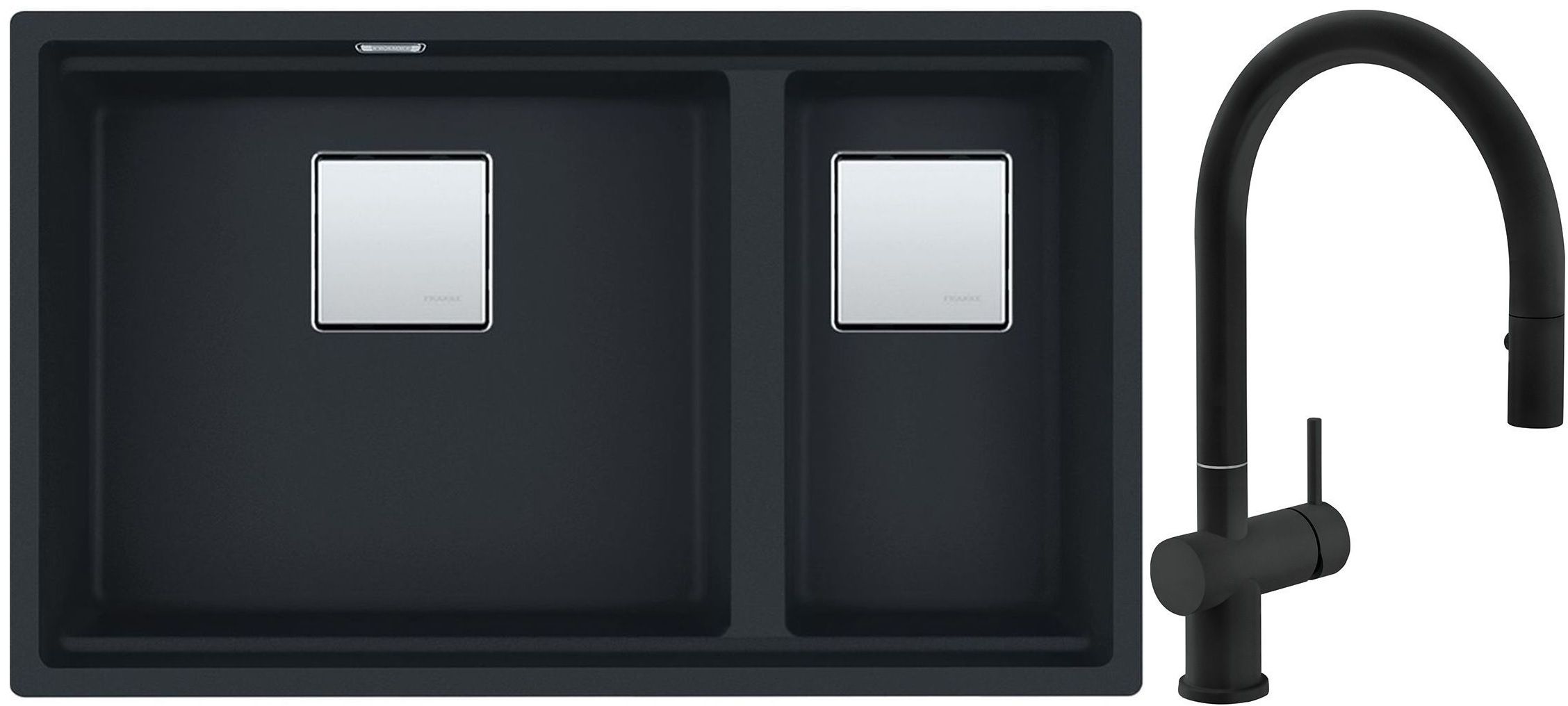 Franke Kanon KNG 120 zlewozmywak 76x46 cm Fragranite czarny mat z baterią kuchenną Active Neo czarny mat (1250633004, 1150653404)