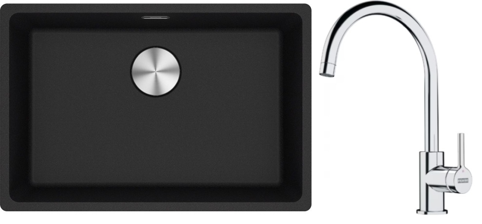Franke Maris MRG 110-62 zlewozmywak 62x40 cm Fragranite onyx z baterią kuchenną Lina chrom (1250687257, 1150693228)