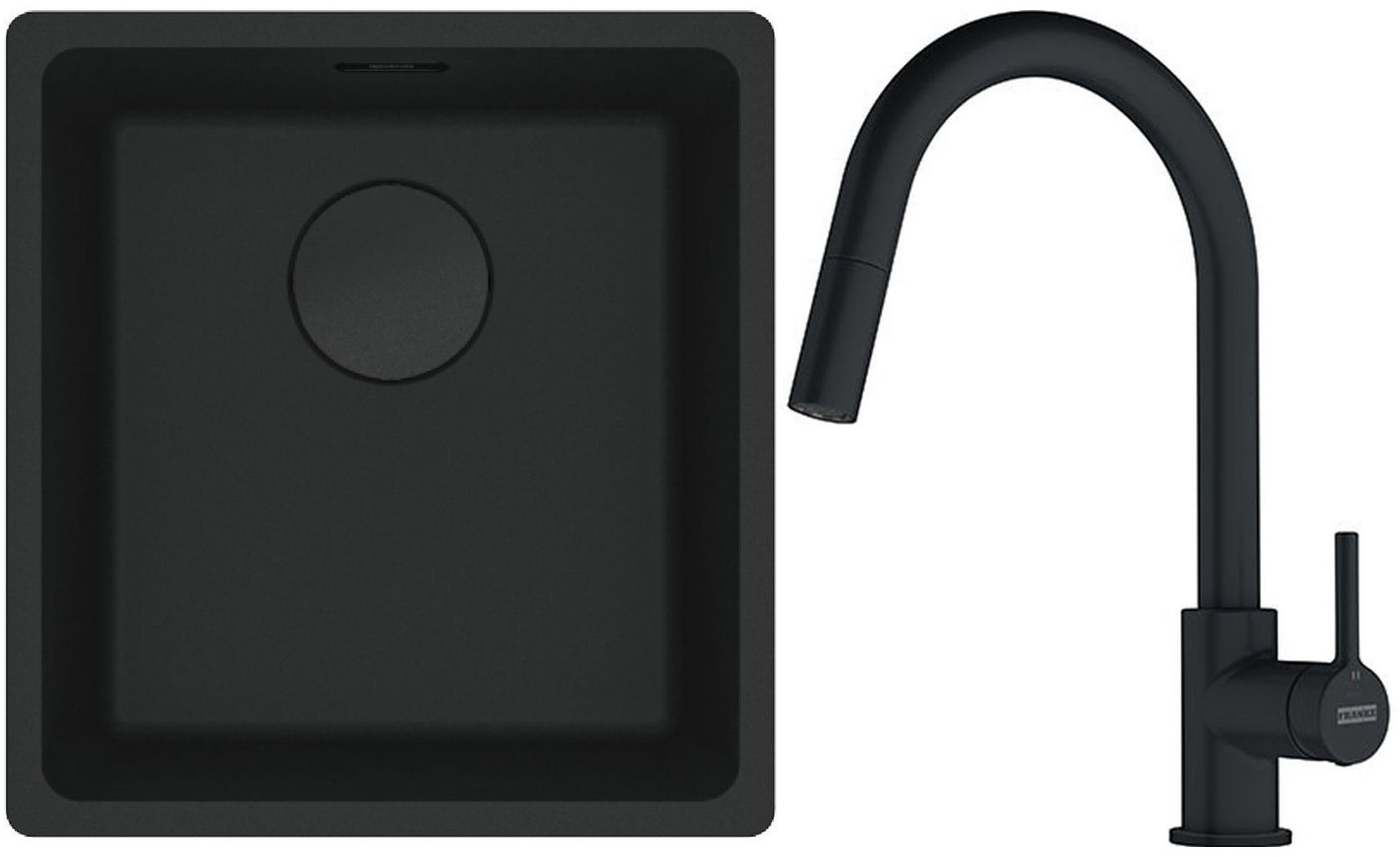 Franke Maris MRG 110-37 zlewozmywak 40x37 cm Fragranit + czarny mat z baterią kuchenną Lina (1250697760, 1150626053) - Wysyłka w 24h