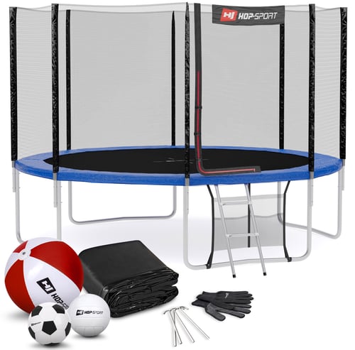 Trampolina Hop-Sport 12ft (366cm) niebieska z siatką zewnętrzną