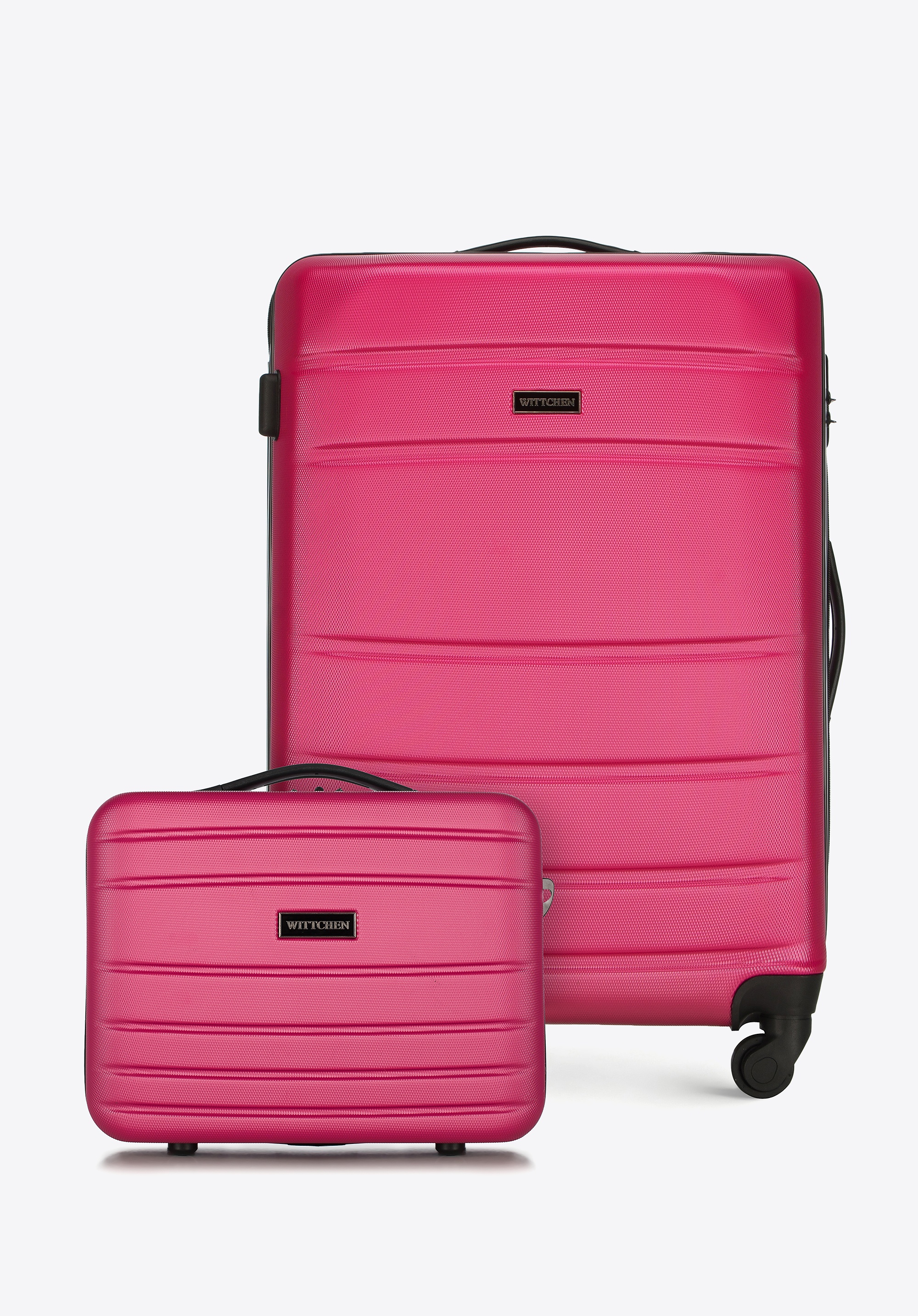 Średnia walizka i kosmetyczka z ABS-u żłobione różowe