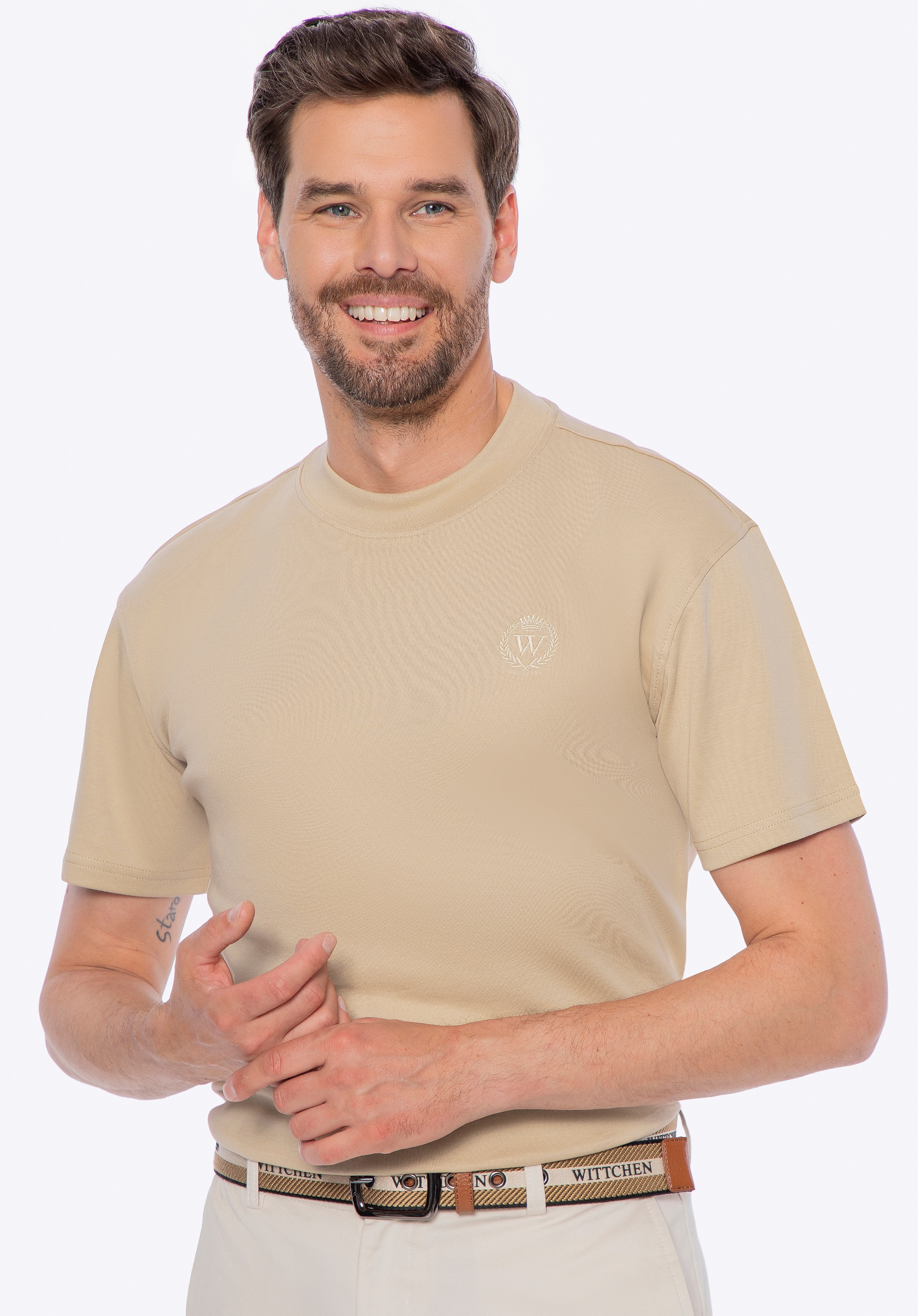 T-shirt męski z bawełny beżowy