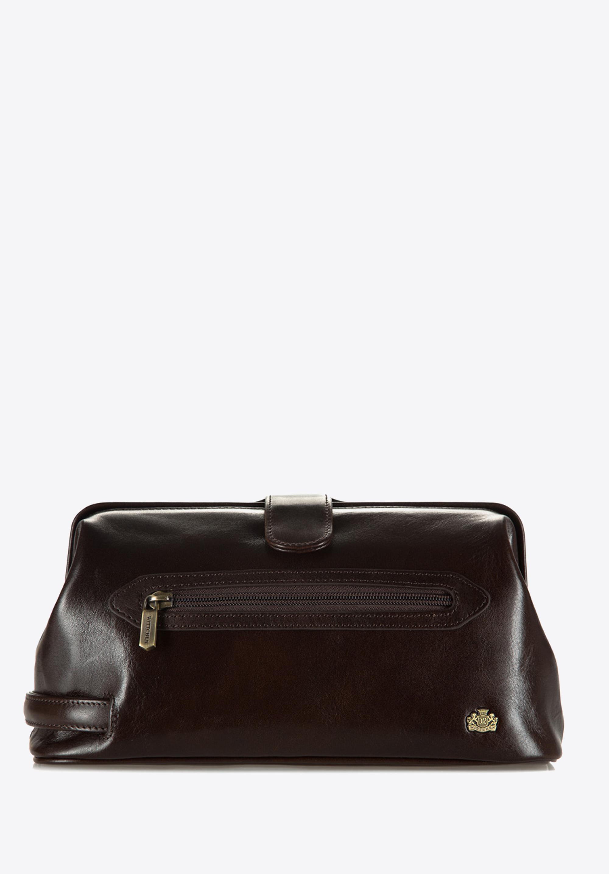 Kosmetyczka ze skóry składana brązowa