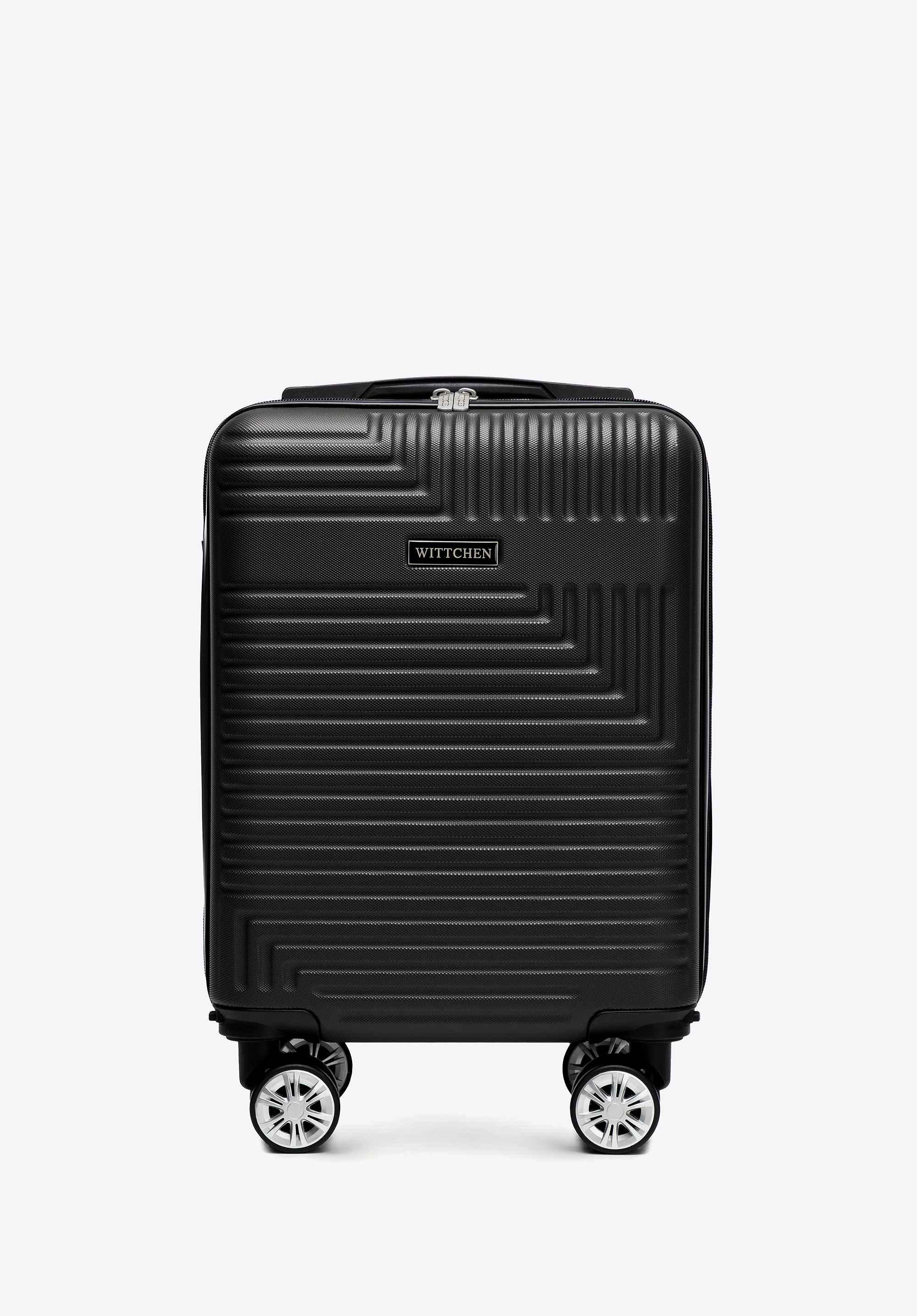 Walizka kabinowa z ABS-u z odpinanymi kółkami w geometryczny wzór czarna