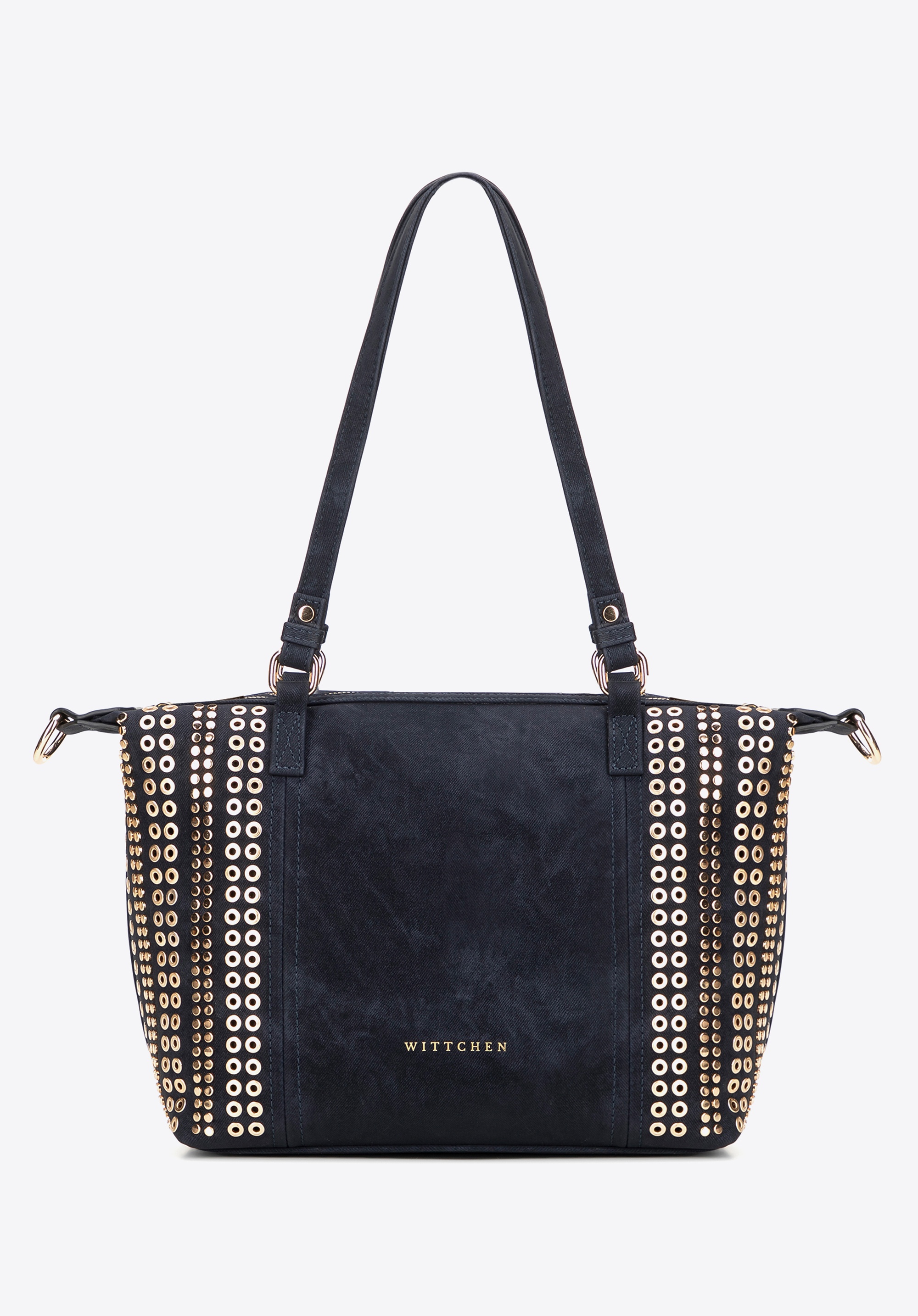 Damska shopperka w dekoracyjne nity granatowa