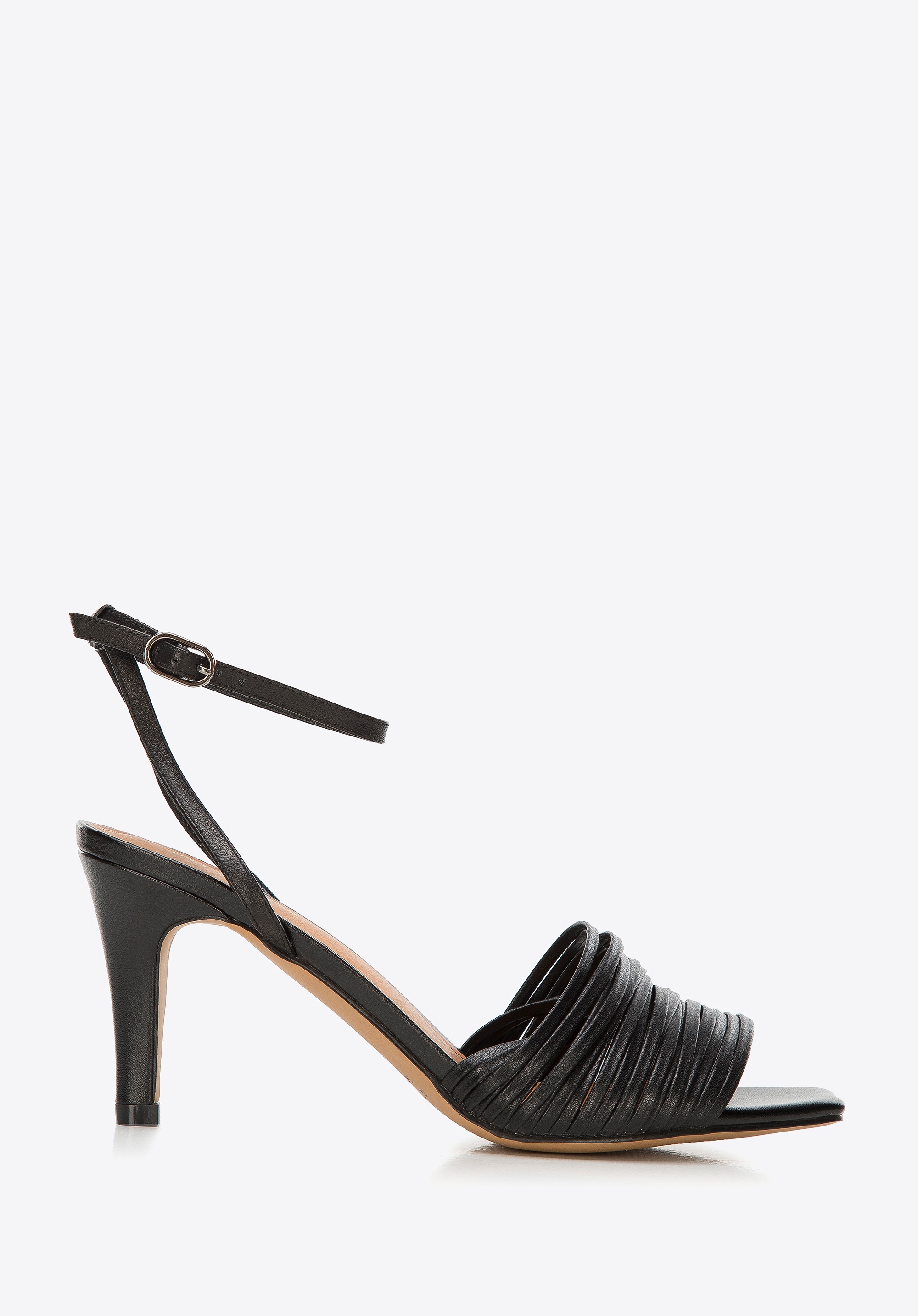 Damskie sandały skórzane z paseczkami na szpilce czarne