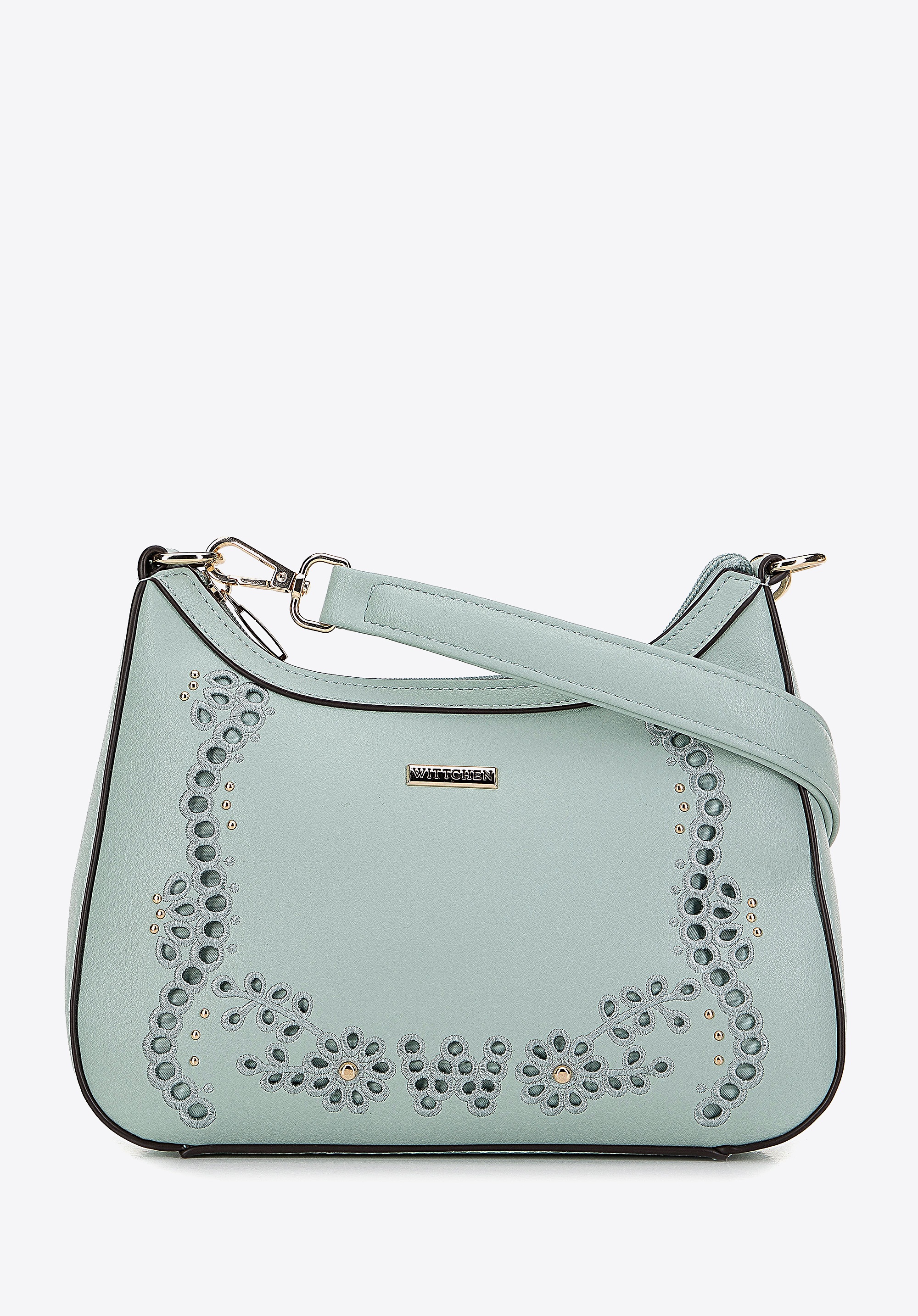 Torebka worek z ekoskóry z wyciętym wzorem miętowa