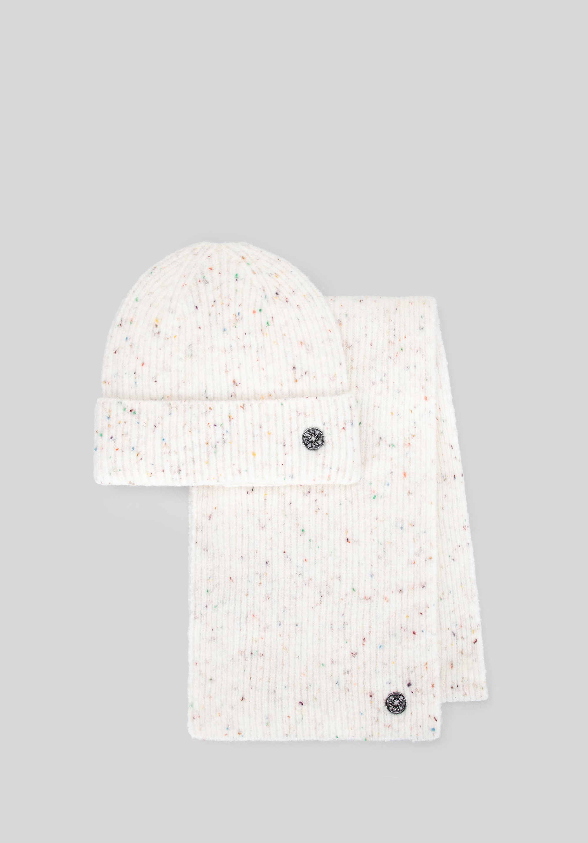 Damski komplet zimowy – czapka i szalik ecru