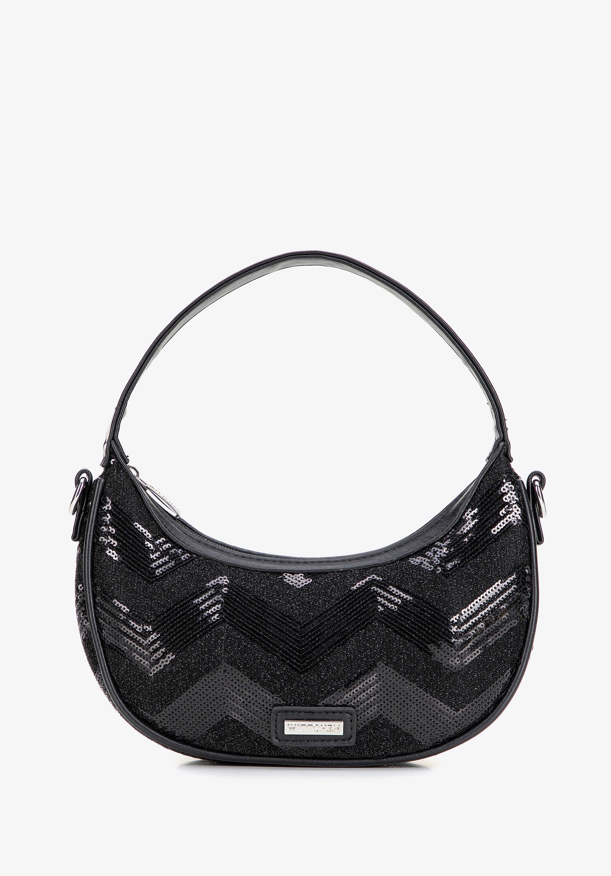 Półokrągła listonoszka z imitacji skóry czarna