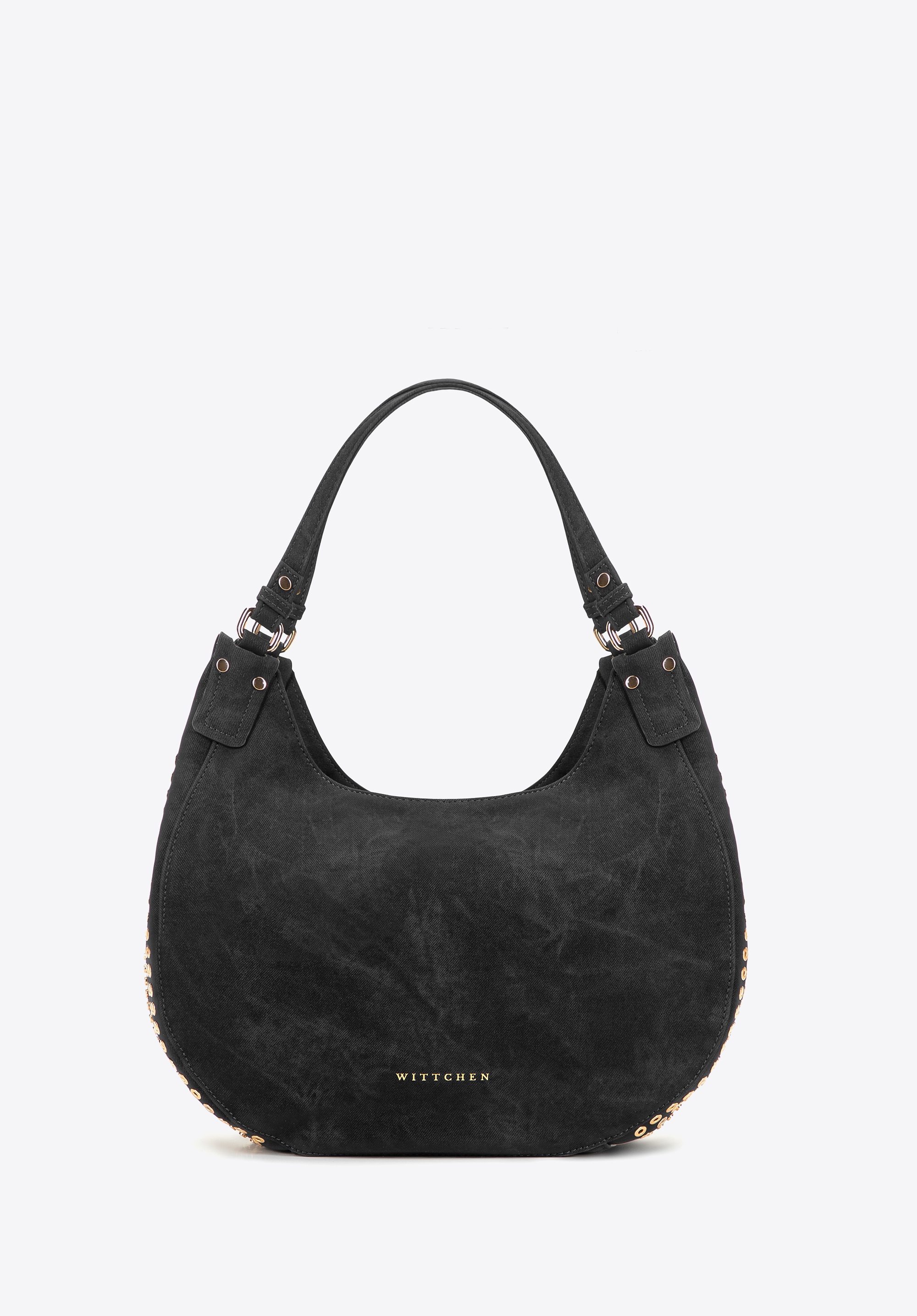 Damska torebka worek w dekoracyjne dżety czarna