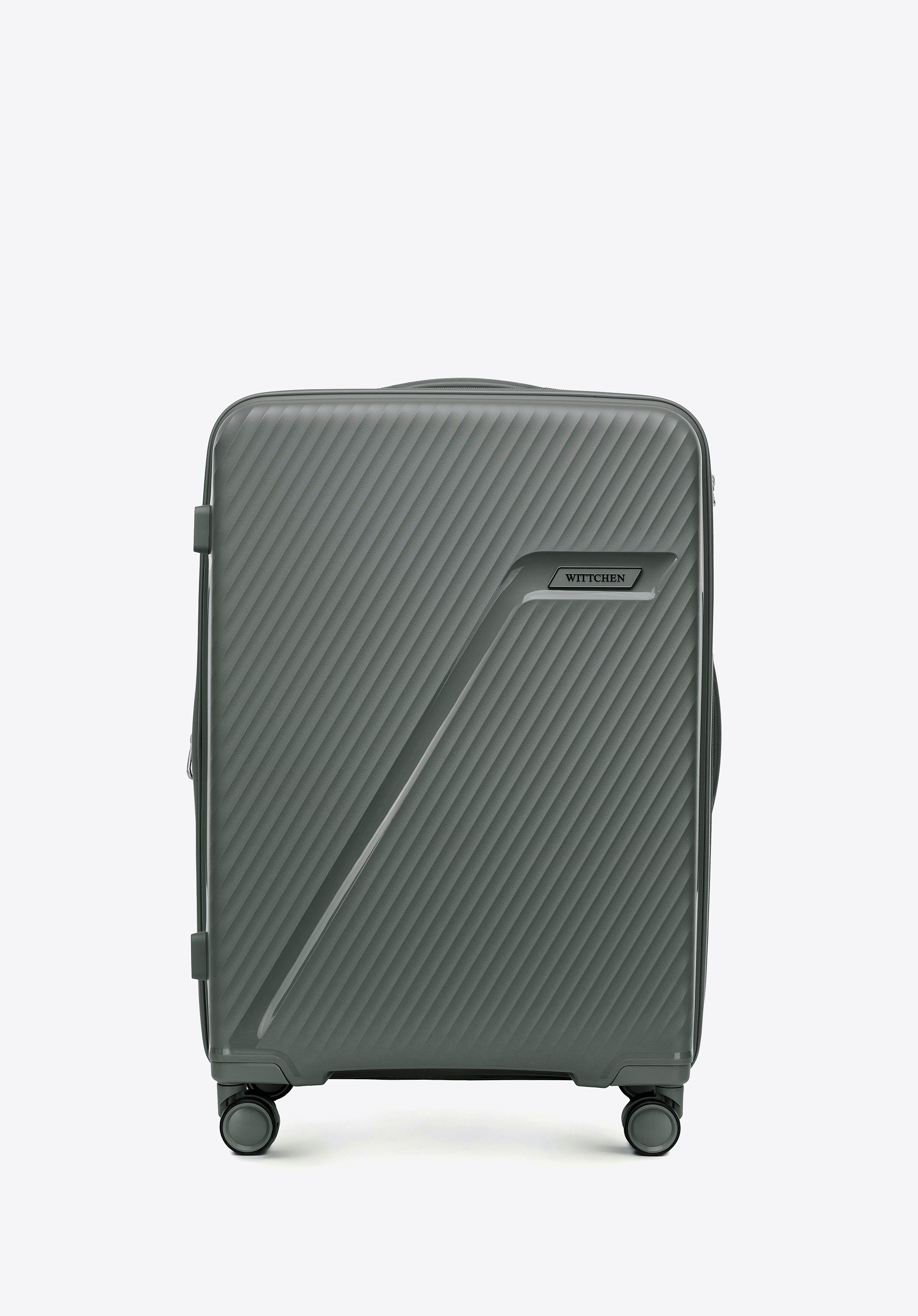 Średnia walizka z polipropylenu w ukośne pasy szara