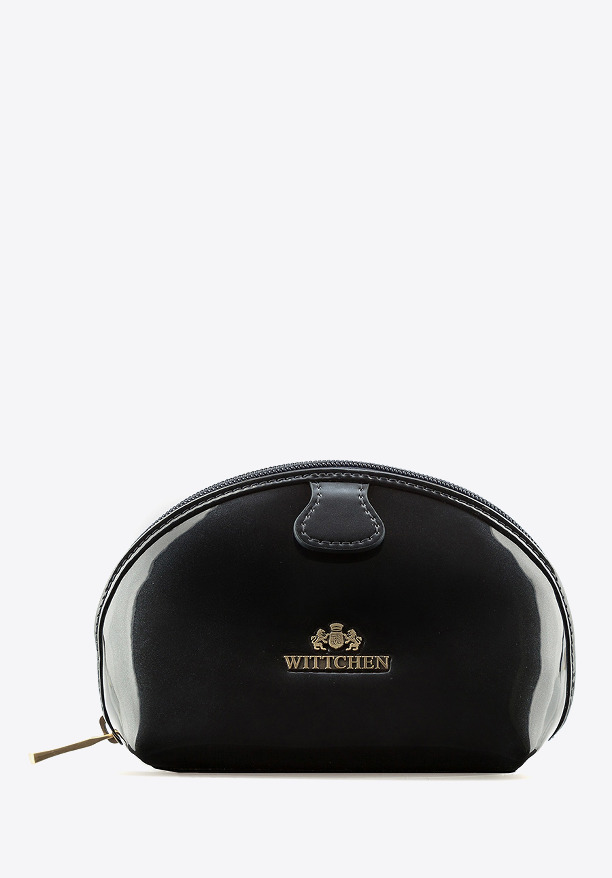 Kosmetyczka skórzana lakierowana półokrągła granatowa