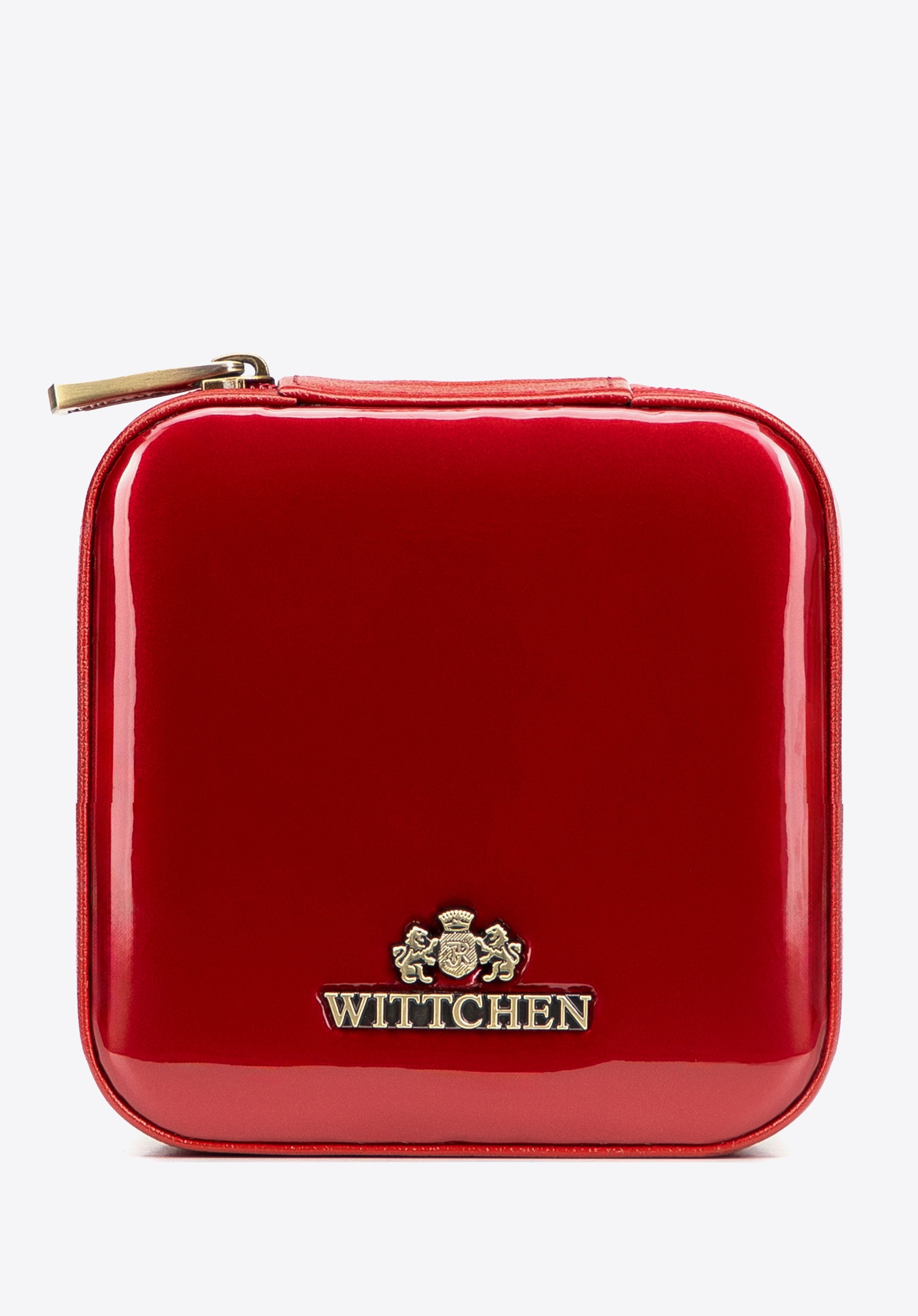 Etui na biżuterię ze skóry lakierowanej czerwone