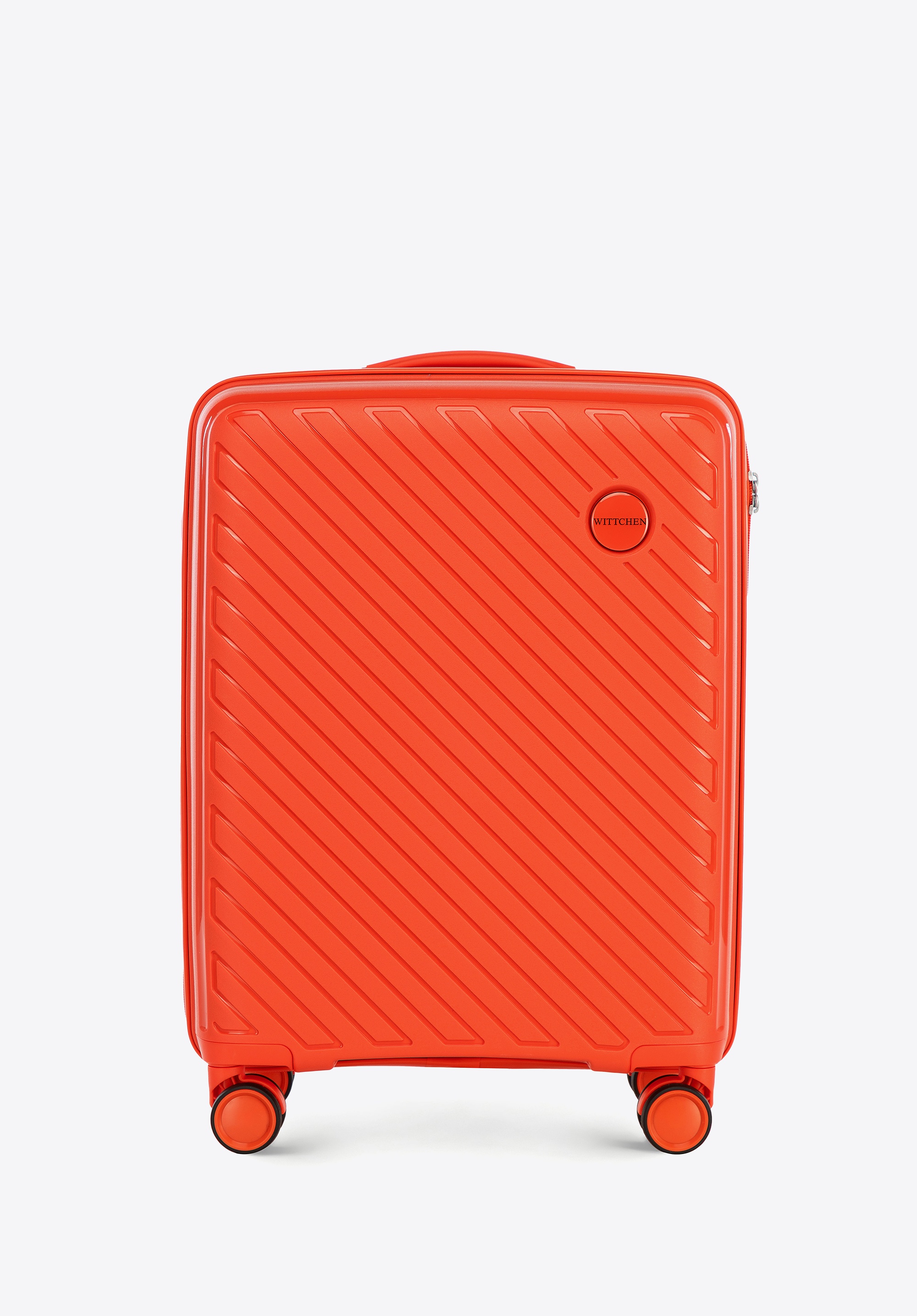 Mała walizka z polipropylenu w tłoczone paski pomarańczowa