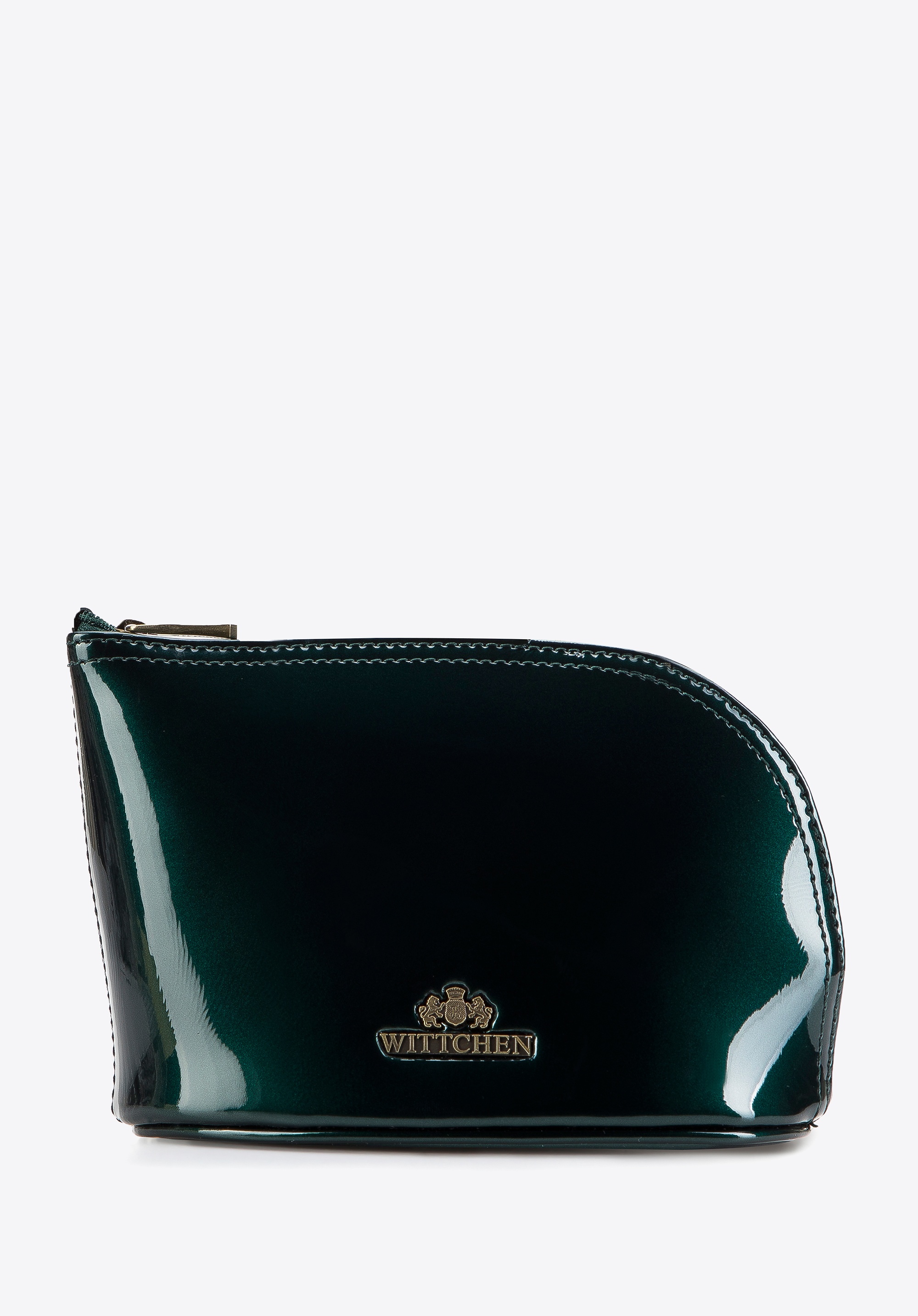 Kosmetyczka skórzana lakierowana wygięta zielona