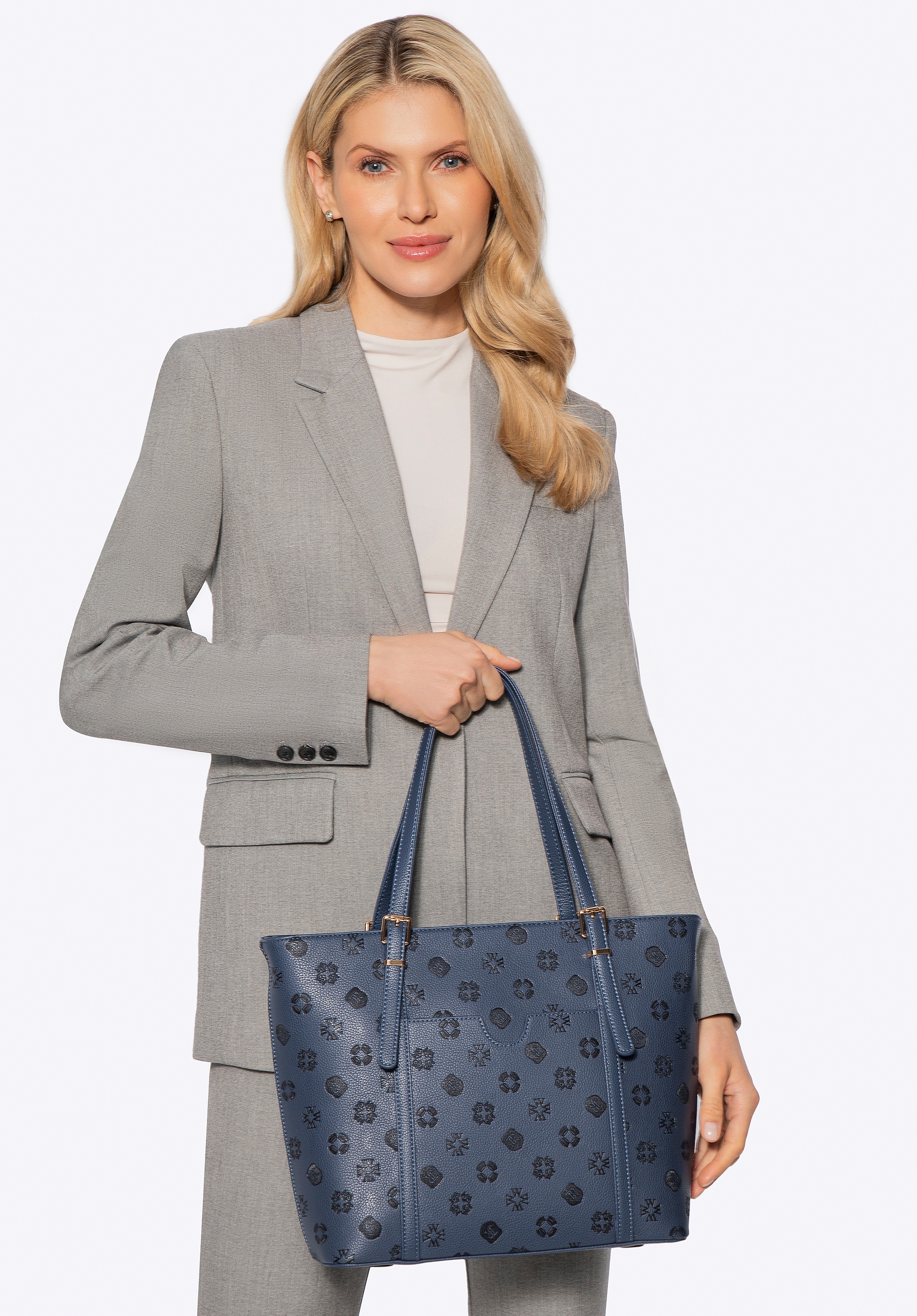 Damska shopperka z imitacji skóry z tłoczeniem granatowa