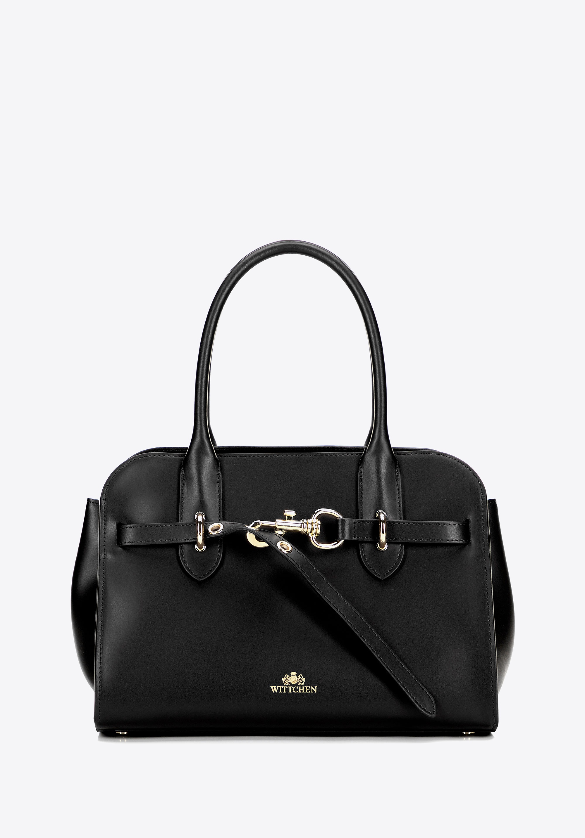 Damski kuferek z naturalnej skóry z dekoracyjnym zapięciem czarny