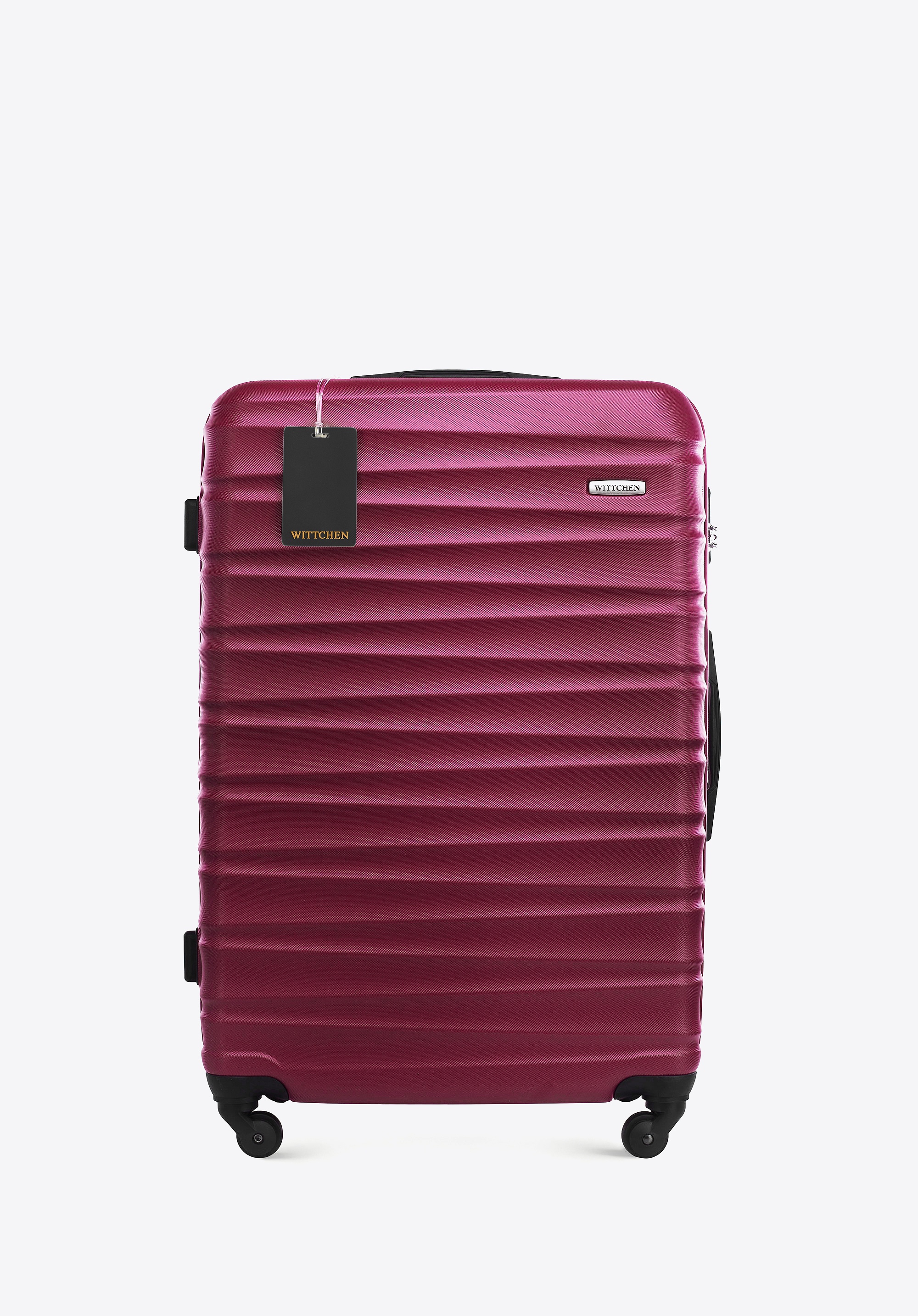 Duża walizka z ABS - u i identyfikator z logo bordowa