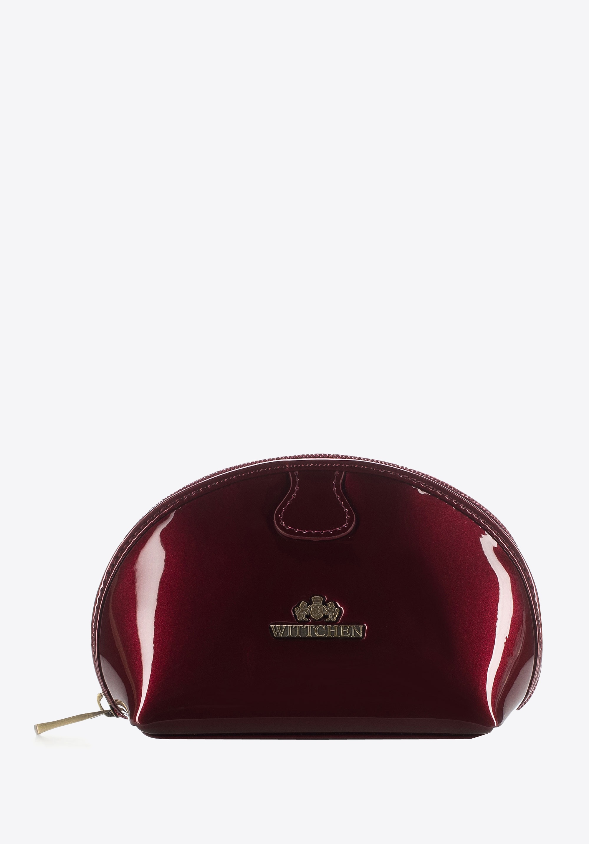Kosmetyczka skórzana lakierowana półokrągła bordowa