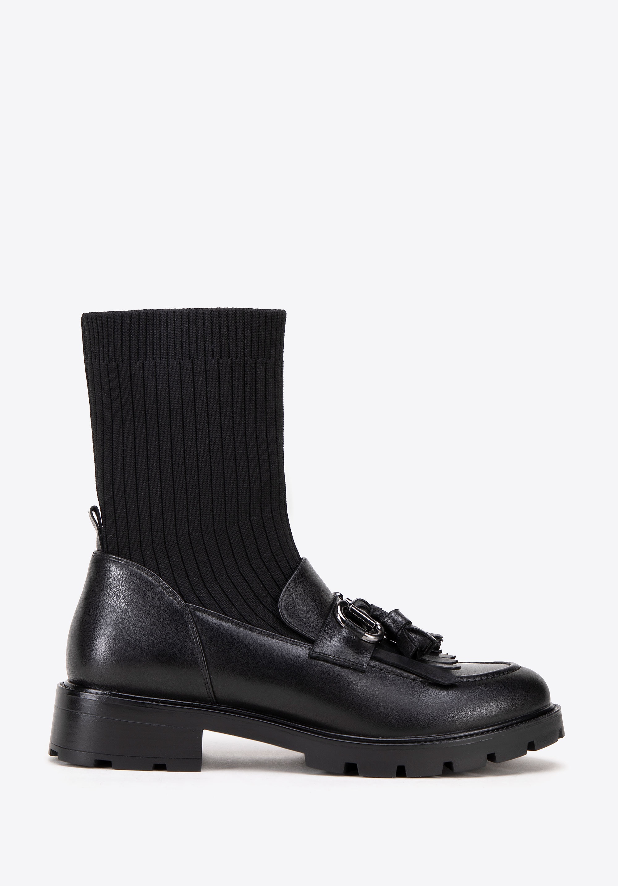 Damskie sztyblety ze skóry i z chwostem czarne