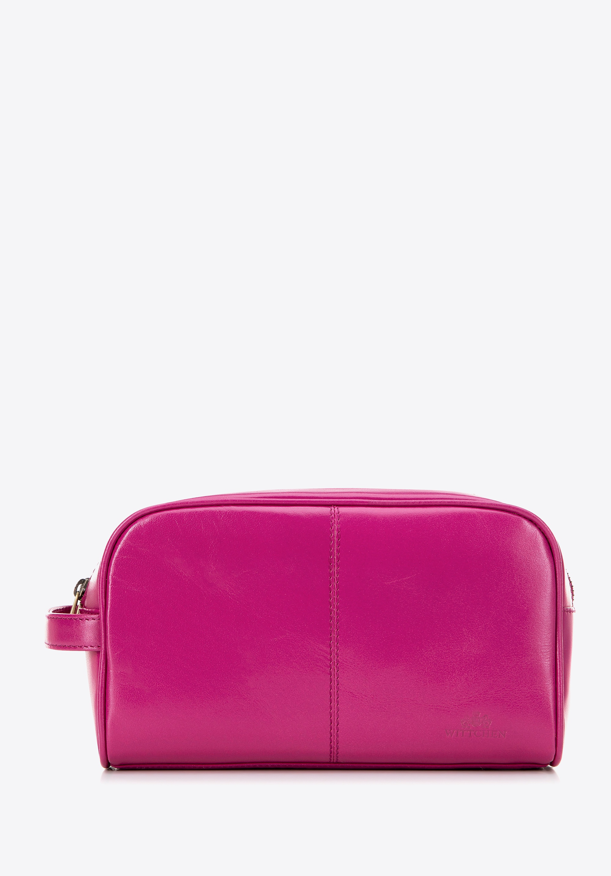 Kosmetyczka dwurzędowa ze skóry fuksja