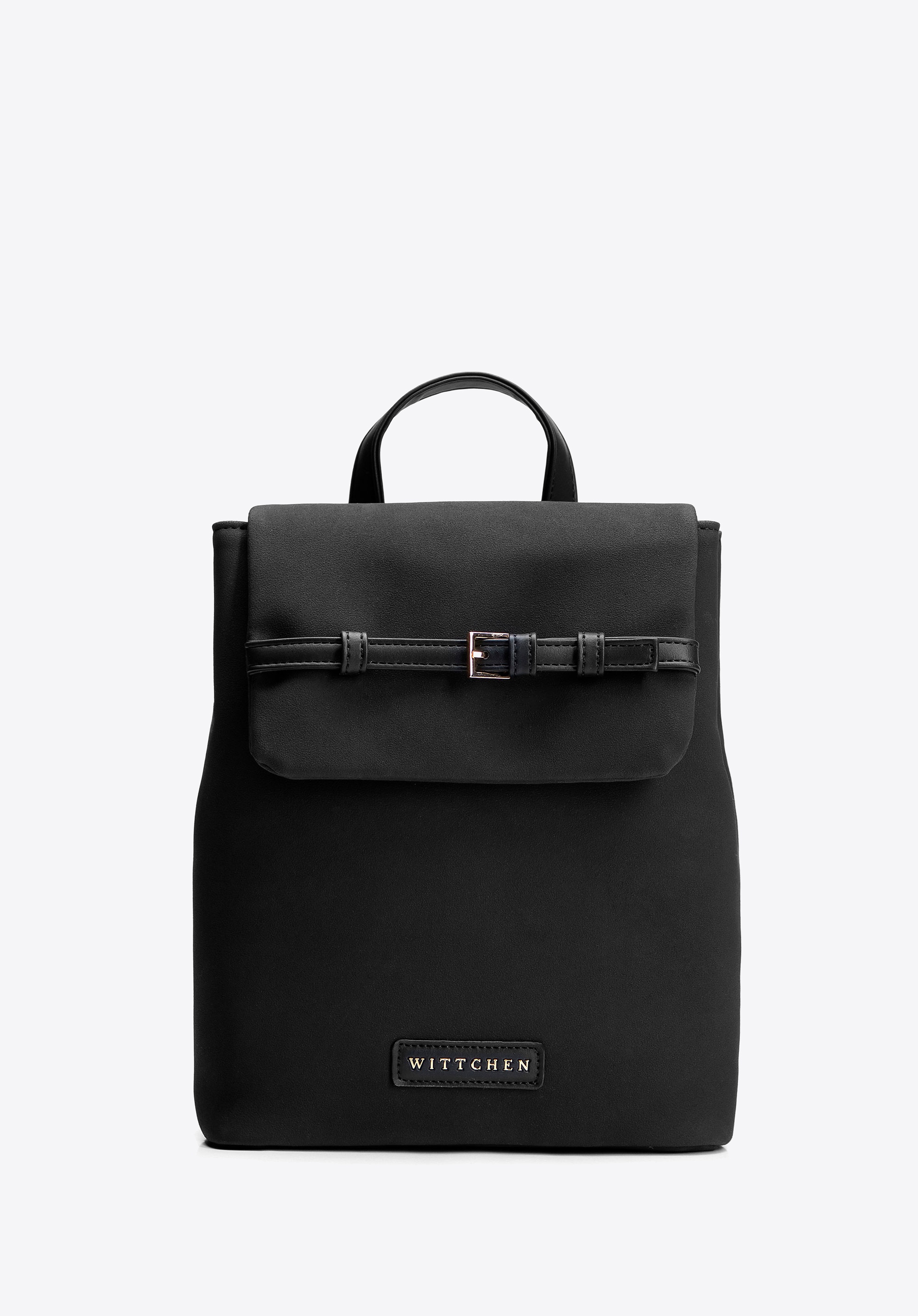 Damski plecak z imitacji skóry z dekoracyjnym paskiem czarno - złoty